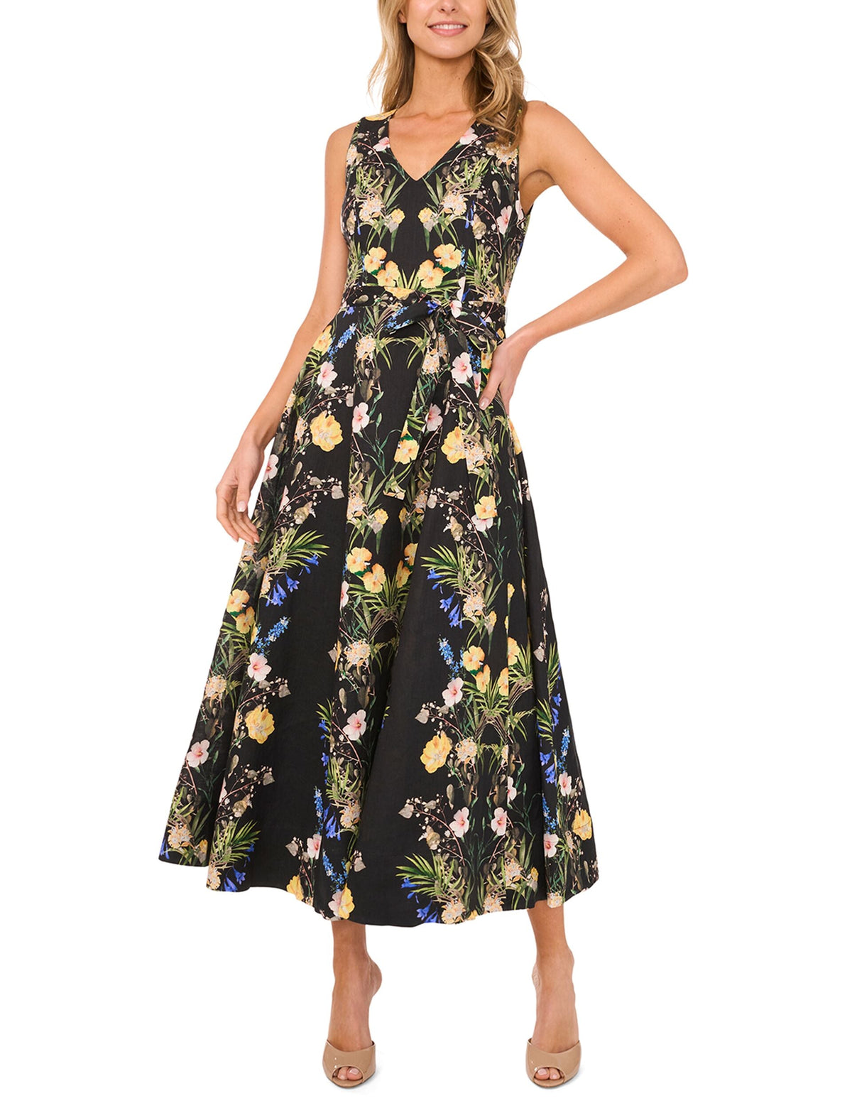 Women SLEEVELESS V NECK PLEATED MAXI DRESS - Rich Black - Ted Baker
