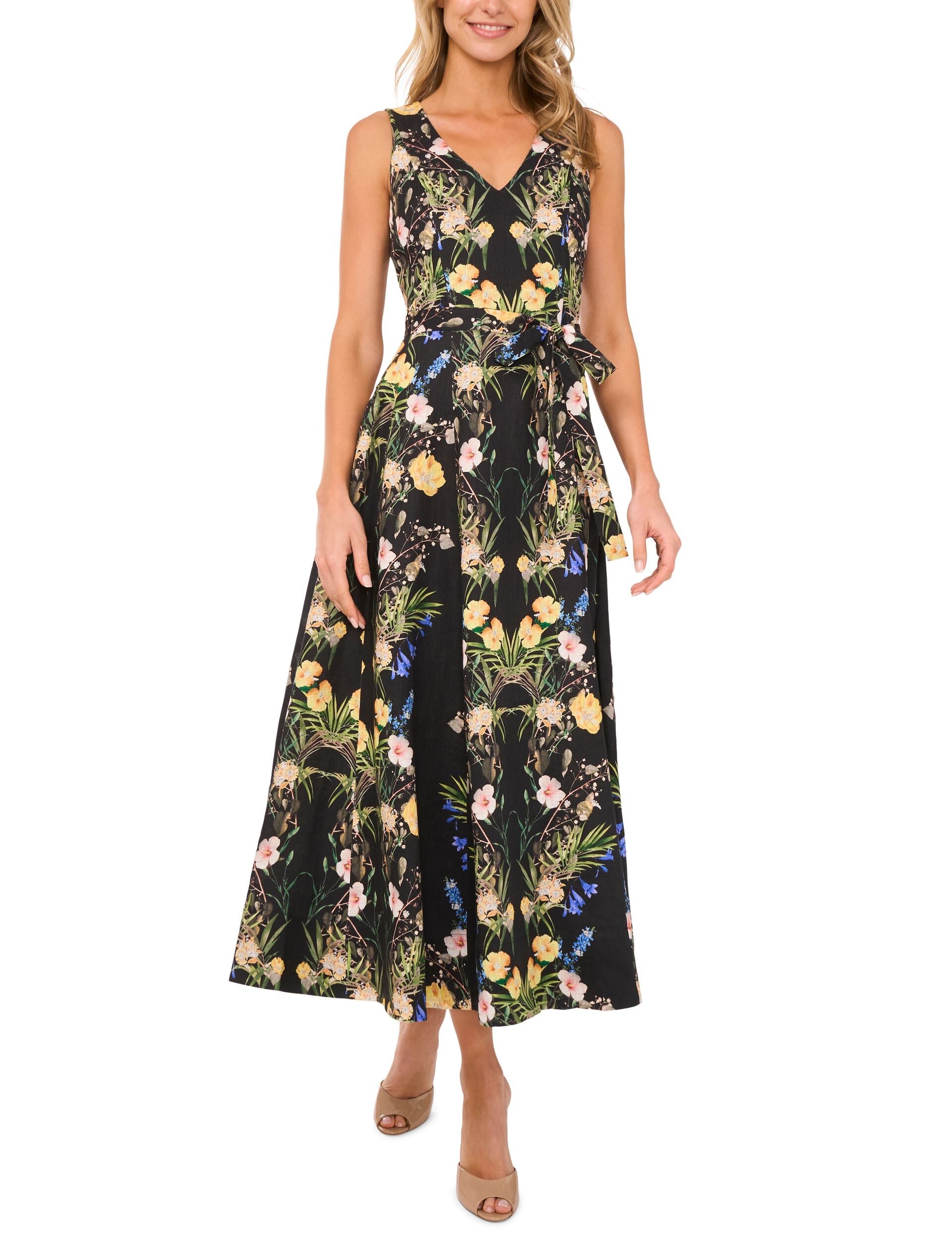 Women SLEEVELESS V NECK PLEATED MAXI DRESS - Rich Black - Ted Baker