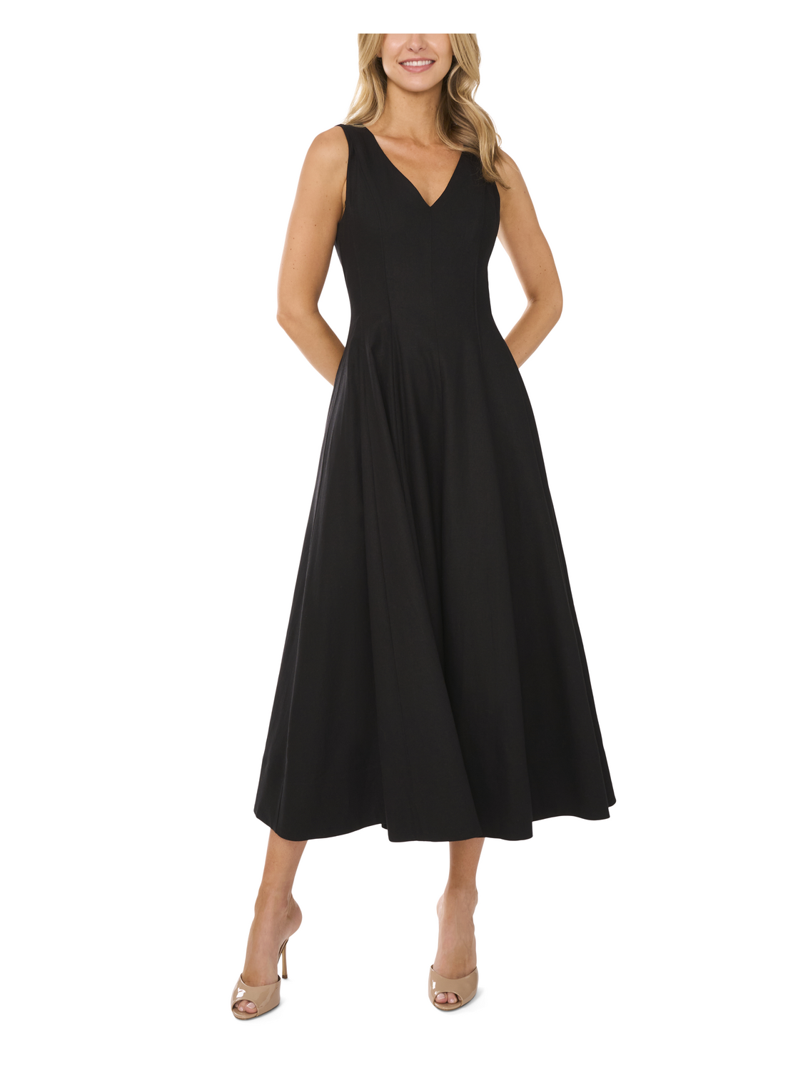 Women SLEEVELESS V-NECK PLEATED MAXI DRESS - Black - Ted Baker