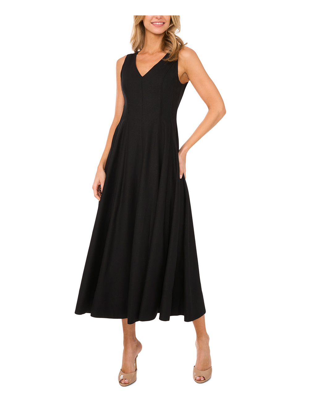 Women SLEEVELESS V-NECK PLEATED MAXI DRESS - Black - Ted Baker