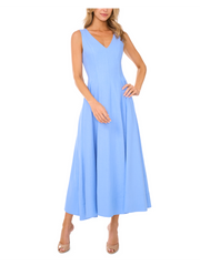 Women SLEEVELESS V-NECK PLEATED MAXI DRESS - Mid-Blue - Ted Baker