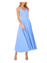 Women SLEEVELESS V-NECK PLEATED MAXI DRESS - Mid-Blue - Ted Baker