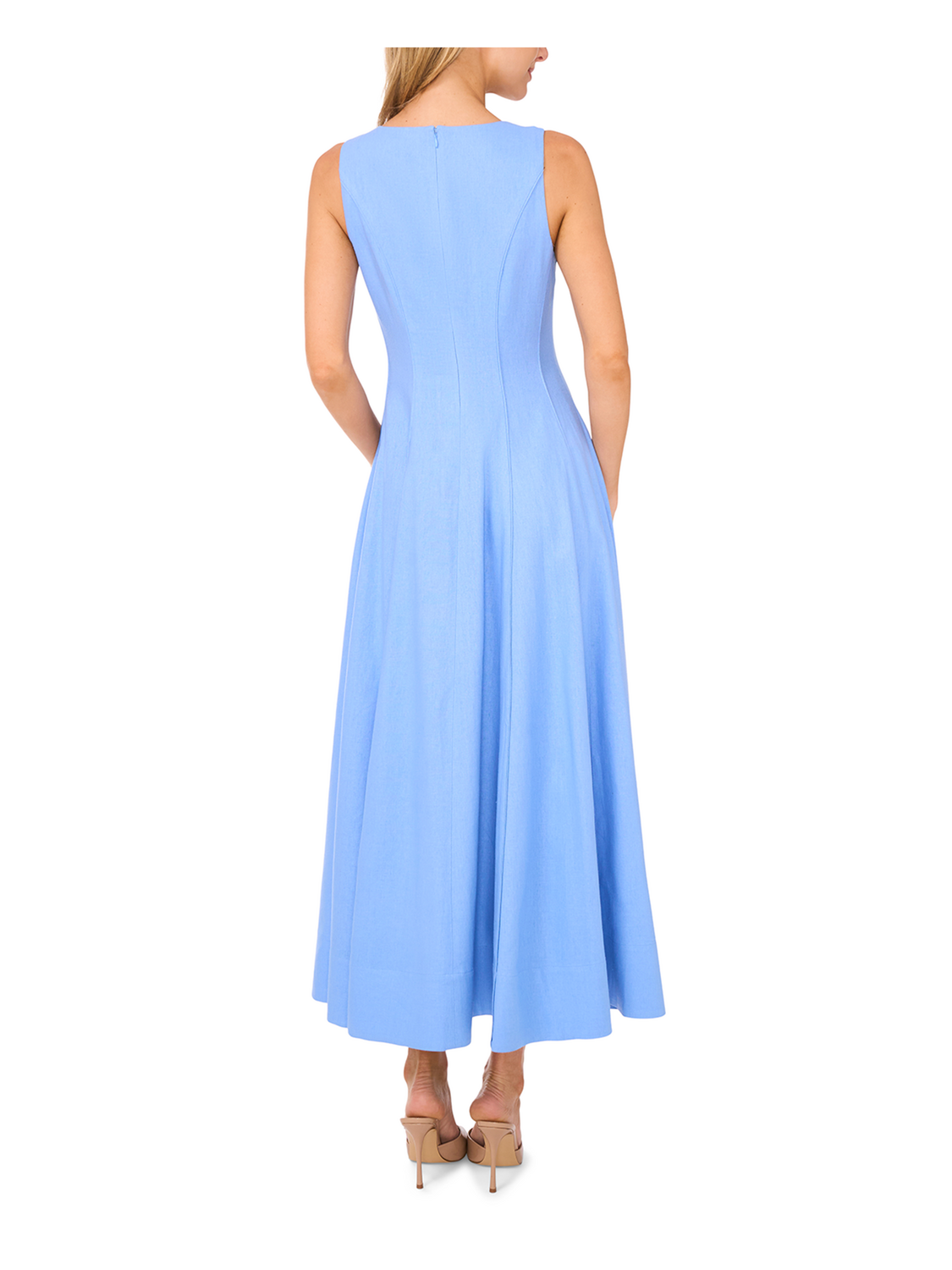 Women SLEEVELESS V-NECK PLEATED MAXI DRESS - Mid-Blue - Ted Baker