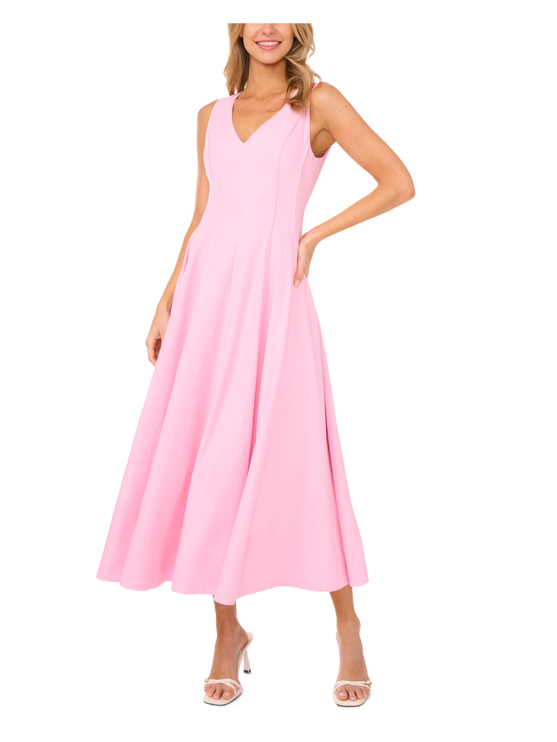 Women SLEEVELESS V-NECK PLEATED MAXI DRESS - Lt-Pink - Ted Baker