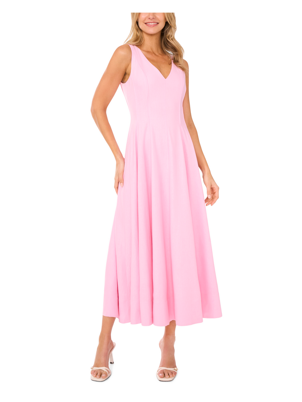 Women SLEEVELESS V-NECK PLEATED MAXI DRESS - Lt-Pink - Ted Baker