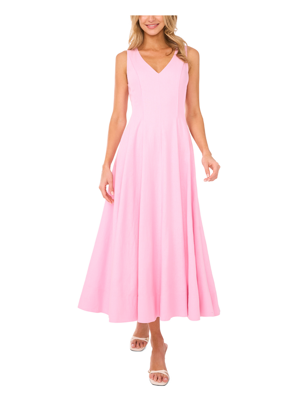 Women SLEEVELESS V-NECK PLEATED MAXI DRESS - Lt-Pink - Ted Baker