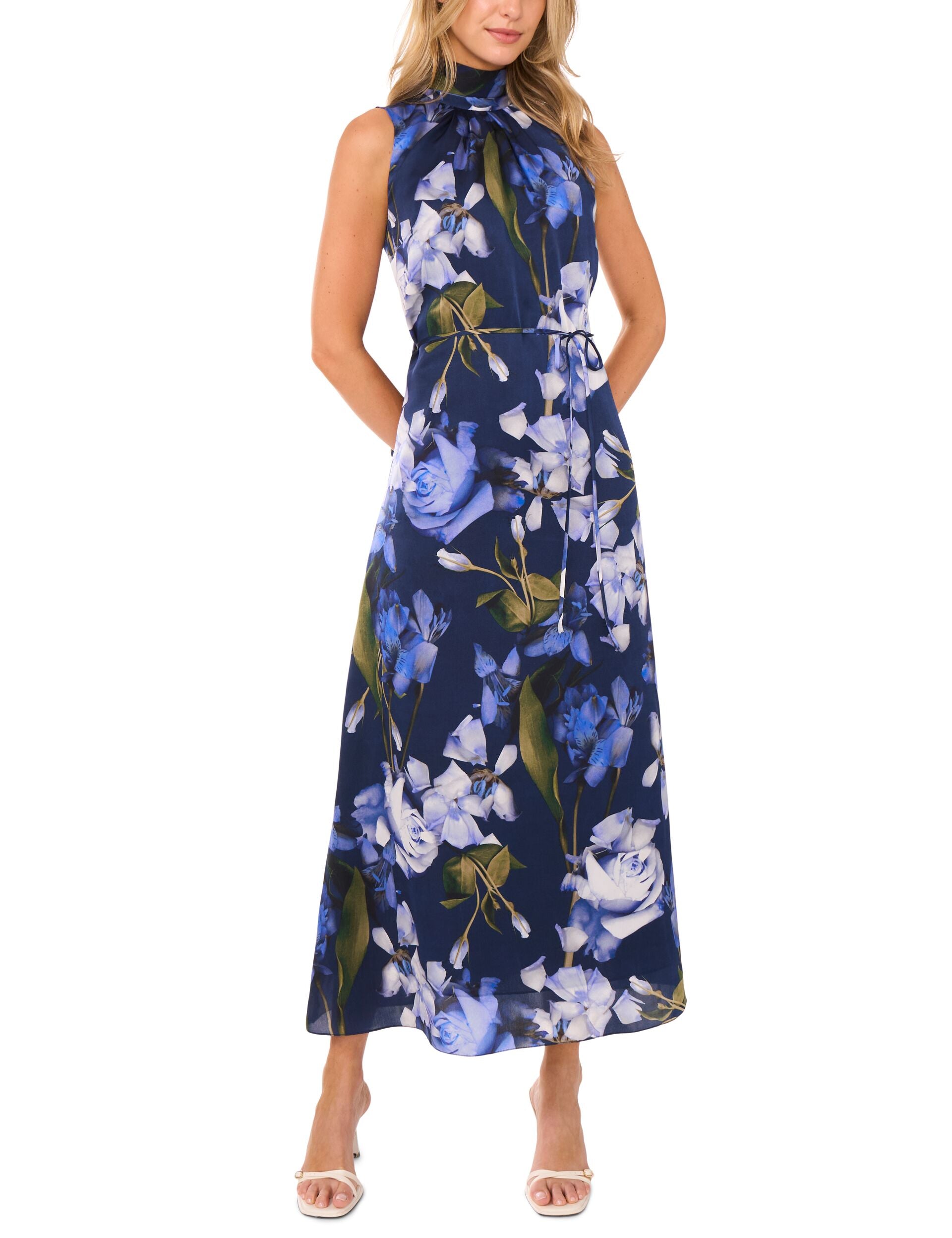 Women BOW TIE SLEEVELESS MAXI DRESS WITH SELF BELT - Navy - Ted Baker