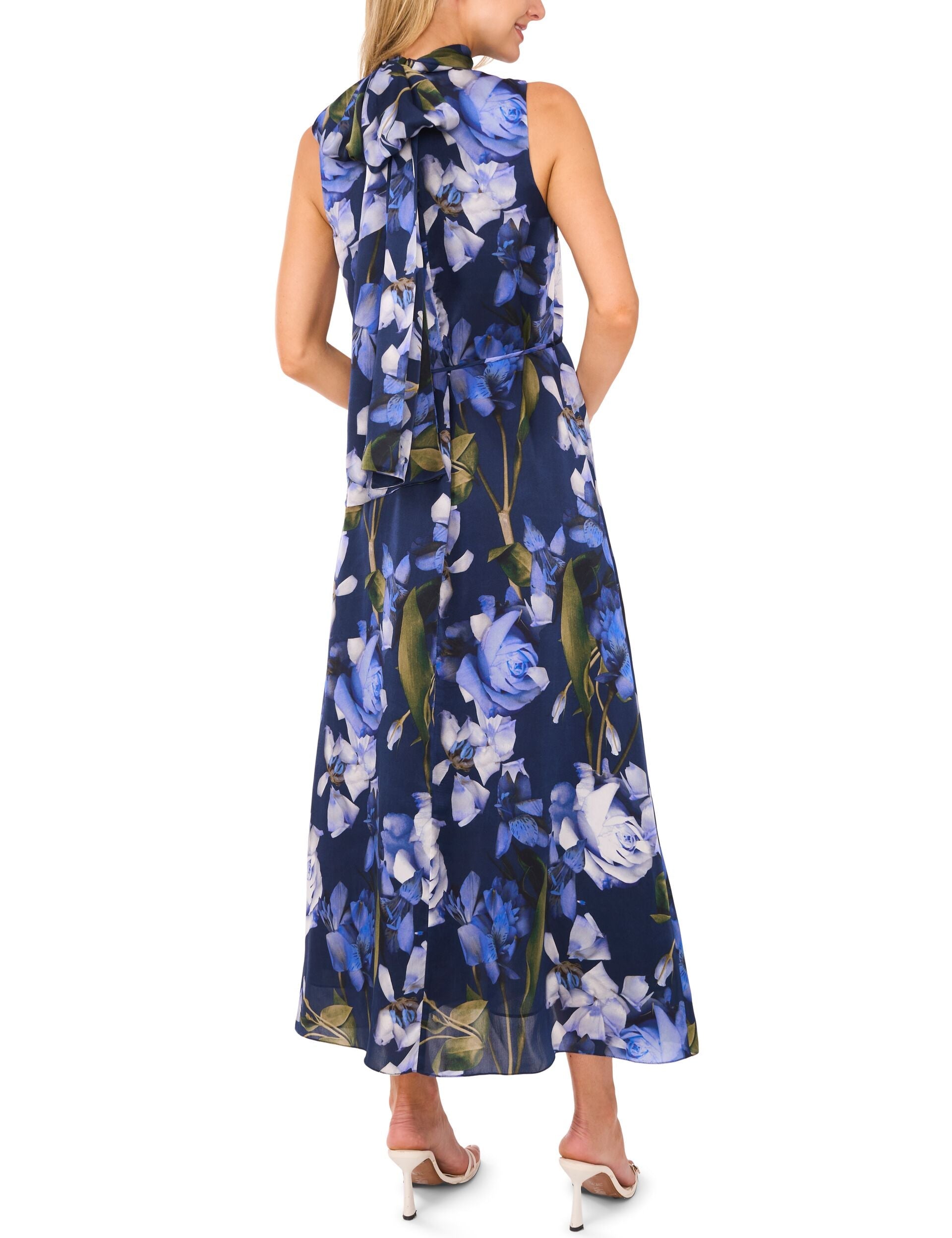 Women BOW TIE SLEEVELESS MAXI DRESS WITH SELF BELT - Navy - Ted Baker