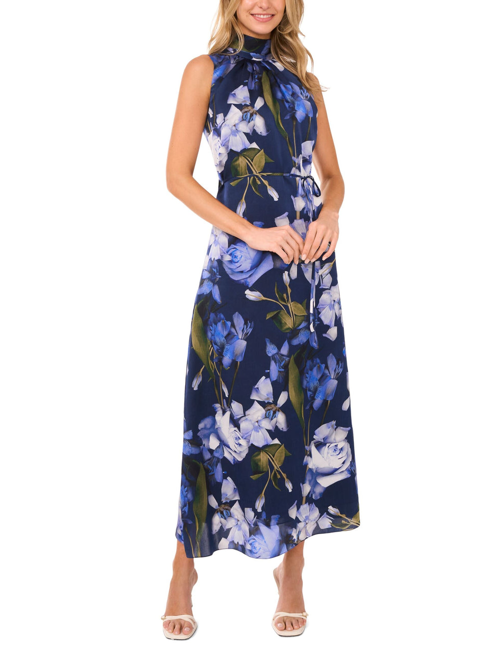 Women BOW TIE SLEEVELESS MAXI DRESS WITH SELF BELT - Navy - Ted Baker