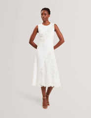 Women SLEEVELESS LACE APPLIQUE MIDI DRESS - White - Ted Baker