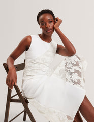 Women SLEEVELESS LACE APPLIQUE MIDI DRESS - White - Ted Baker