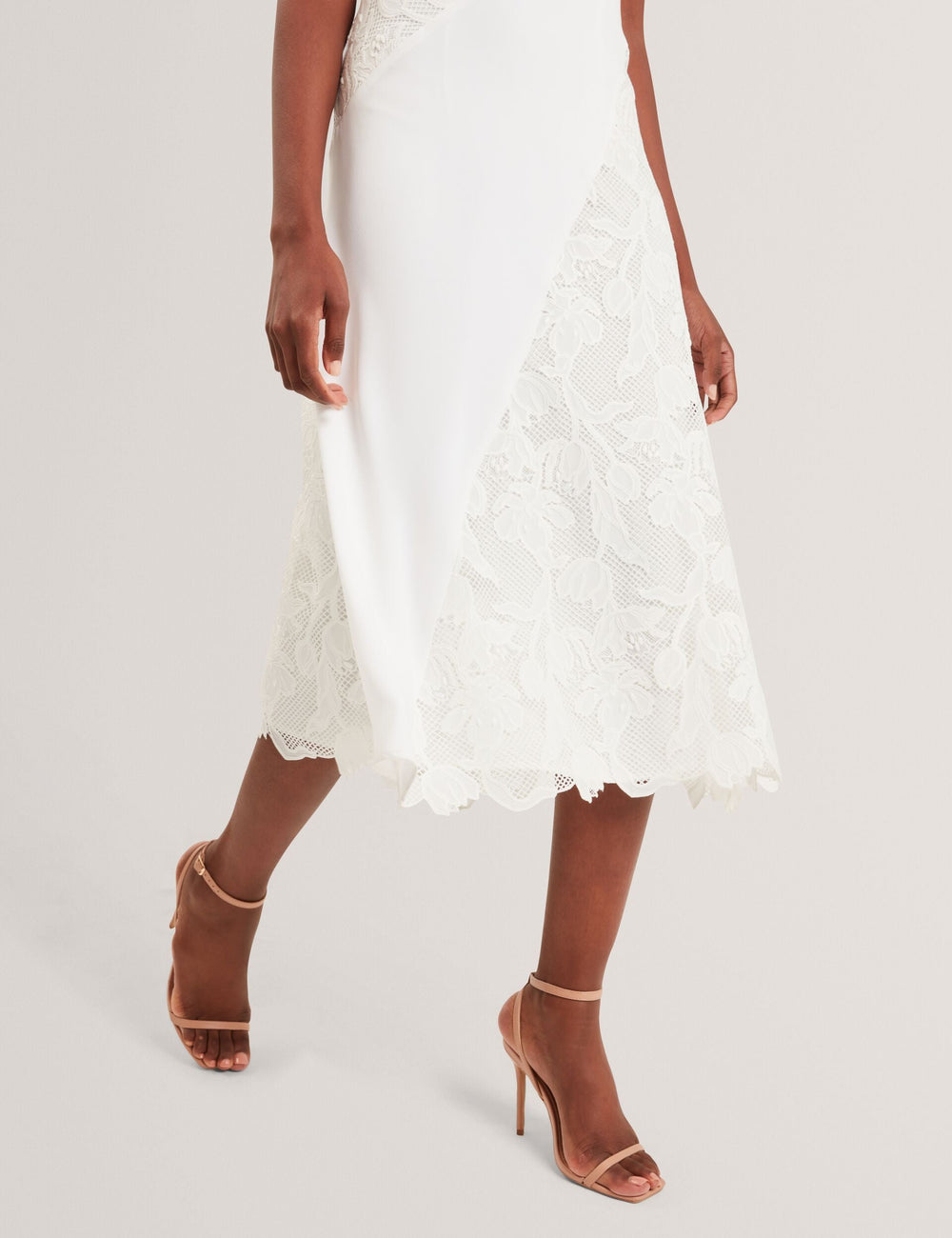 Women SLEEVELESS LACE APPLIQUE MIDI DRESS - White - Ted Baker