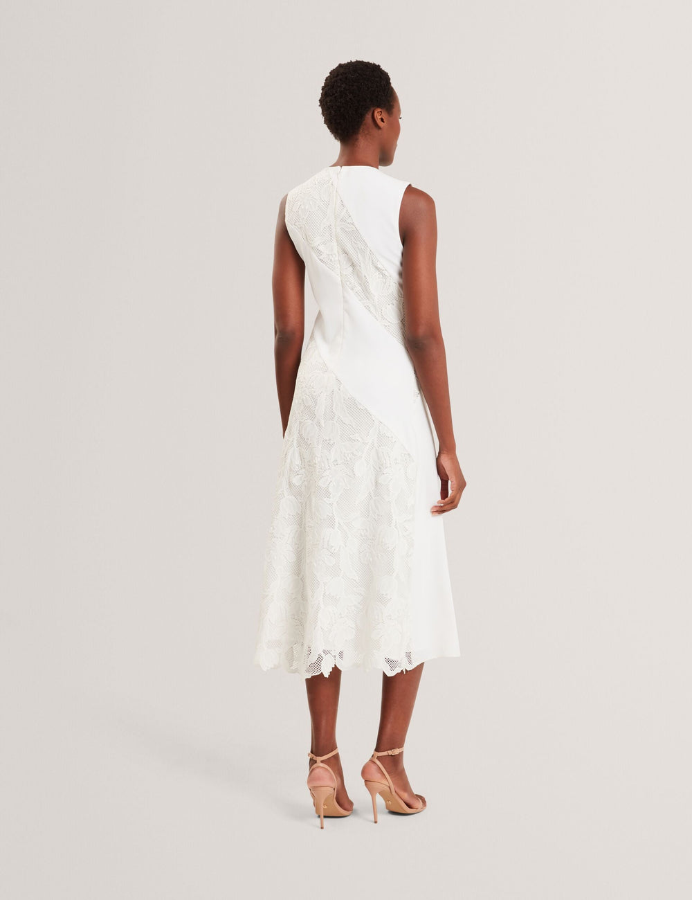 Women SLEEVELESS LACE APPLIQUE MIDI DRESS - White - Ted Baker
