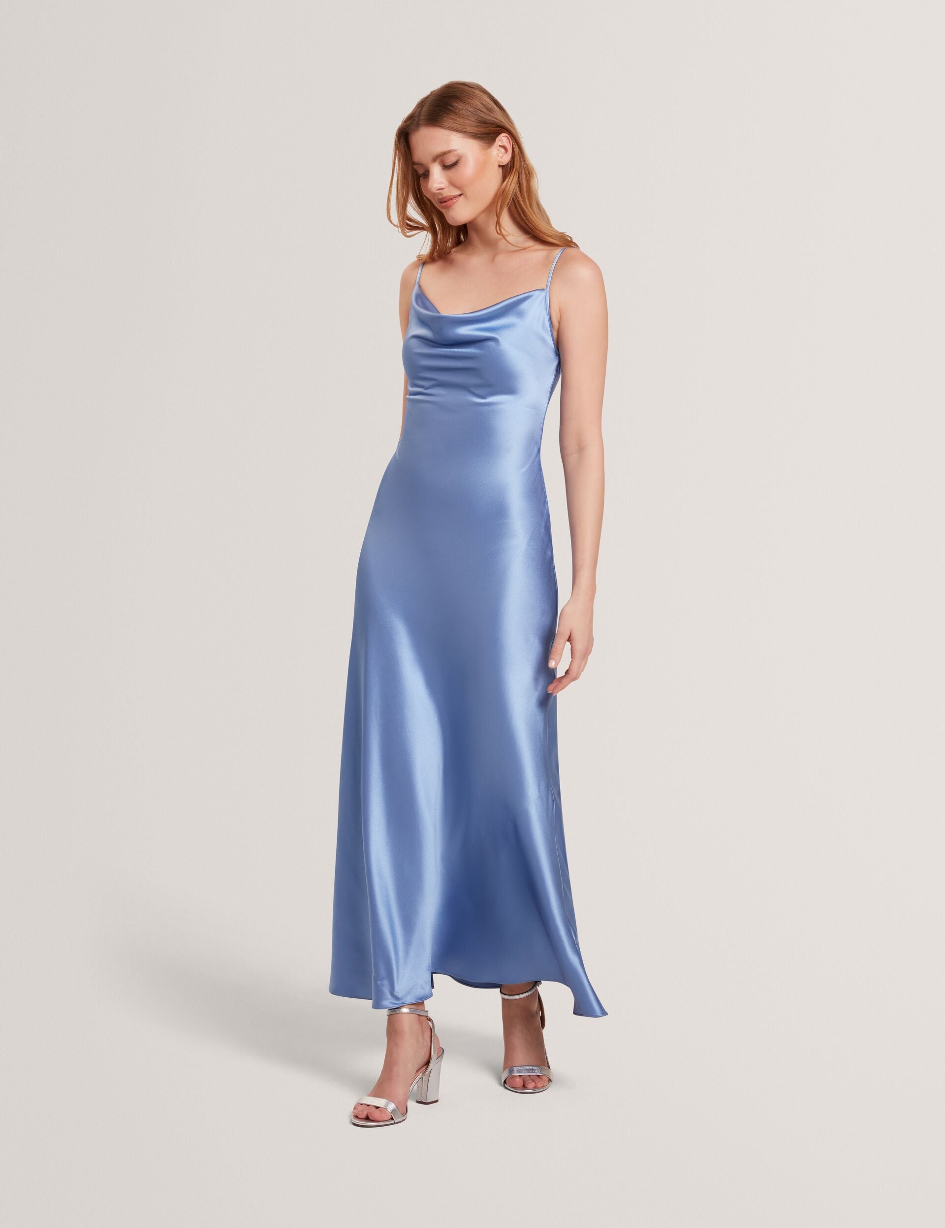 Women MIDI SILK SLIP DRESS - Mid-Blue - Ted Baker