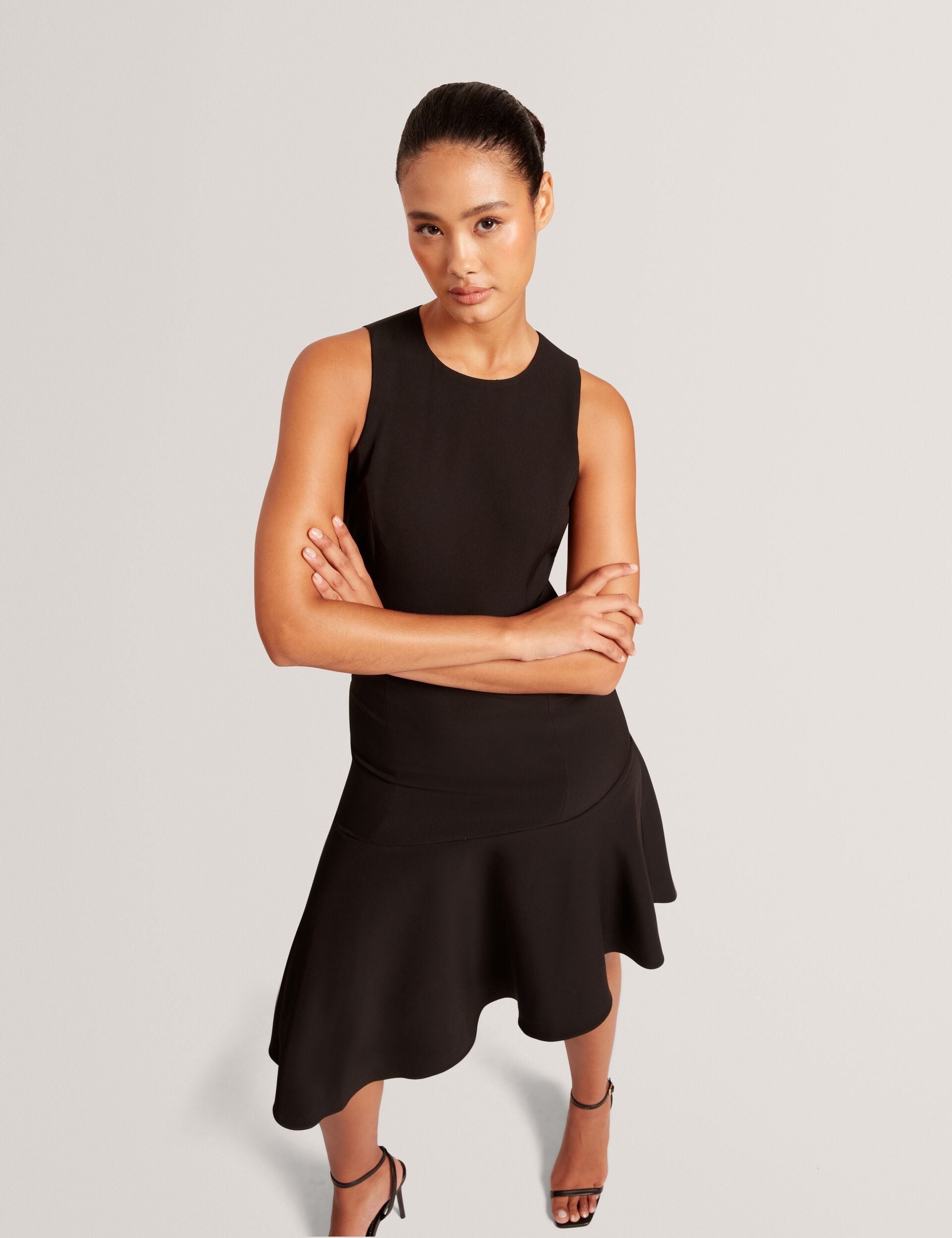 Women ASYMMETRIC MIDI DRESS - Black - Ted Baker