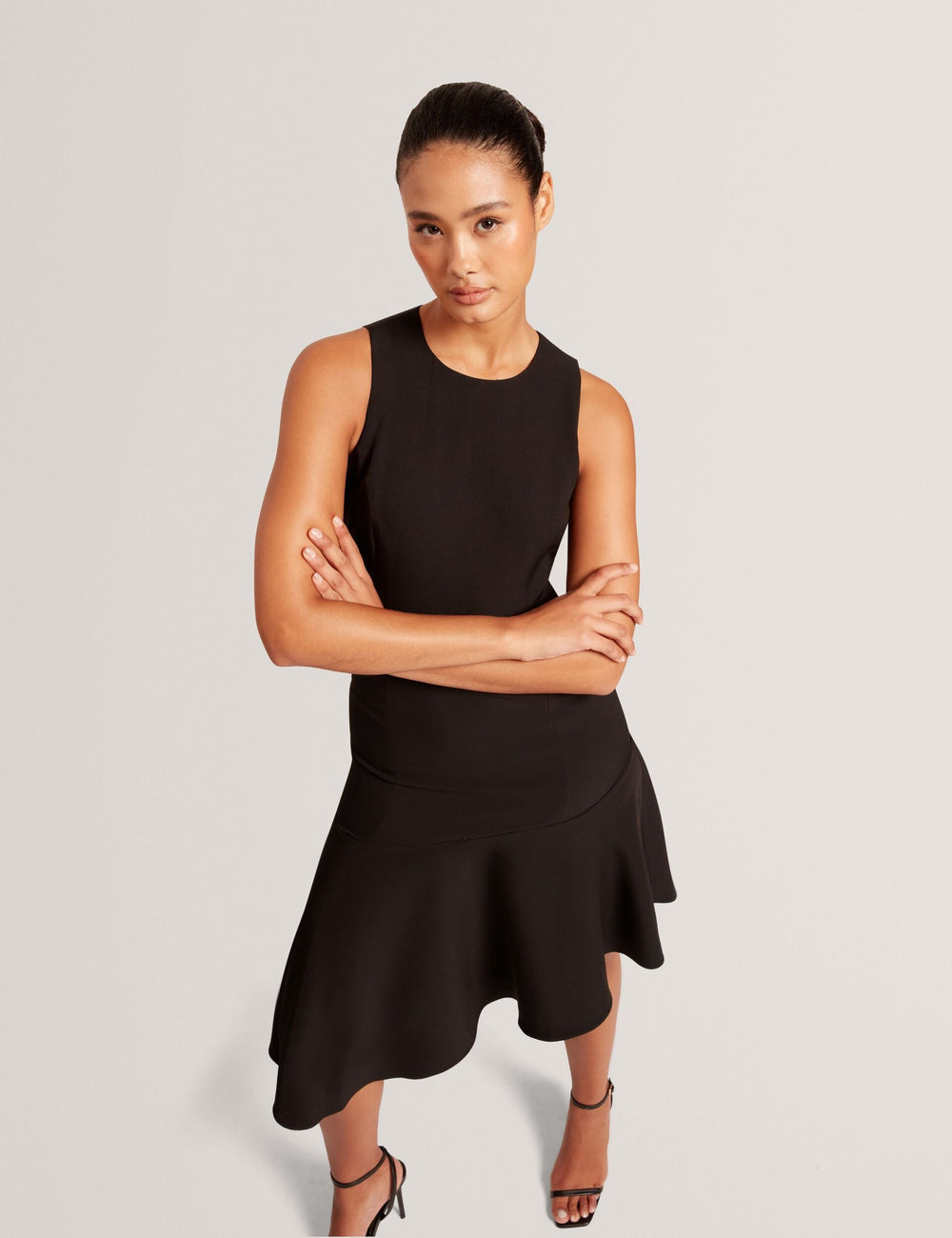 Women ASYMMETRIC MIDI DRESS - Black - Ted Baker