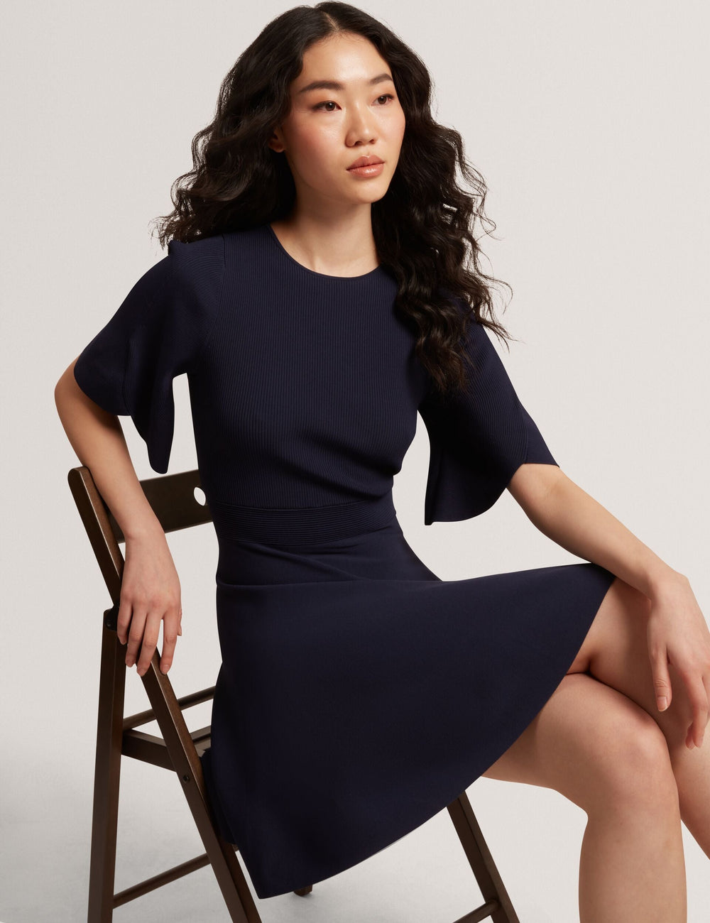 Women FLARE SHORT SLEEVE CREW NECK MINI DRESS - Navy - Ted Baker