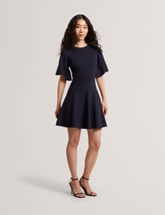 Women FLARE SHORT SLEEVE CREW NECK MINI DRESS - Navy - Ted Baker