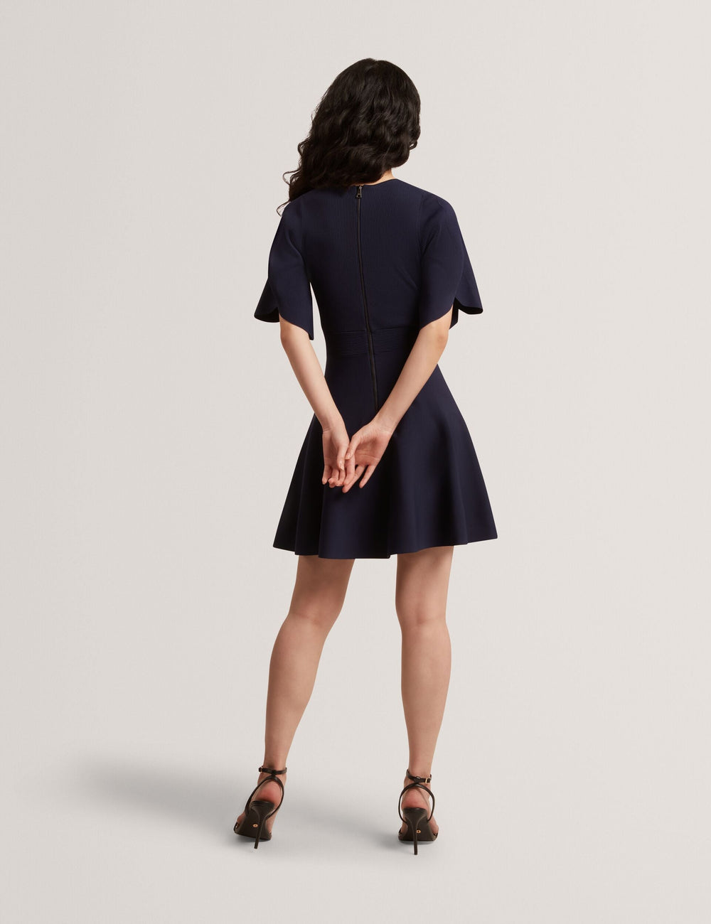 Women FLARE SHORT SLEEVE CREW NECK MINI DRESS - Navy - Ted Baker