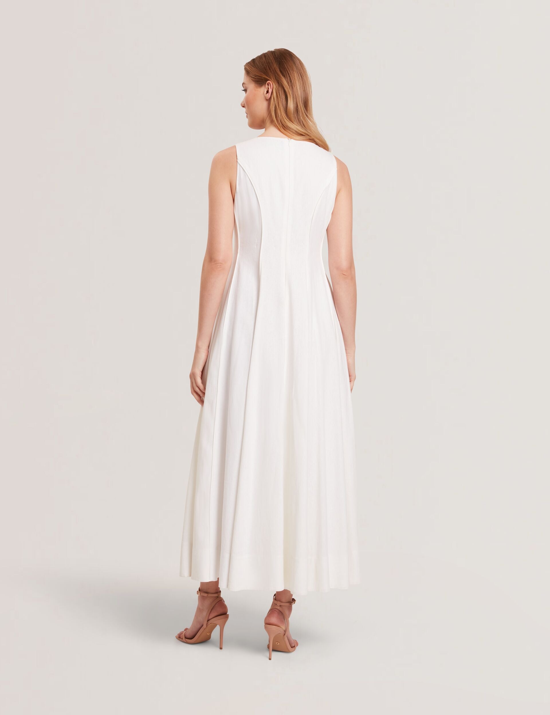 Women SLEEVELESS V-NECK PLEATED MAXI DRESS - White - Ted Baker