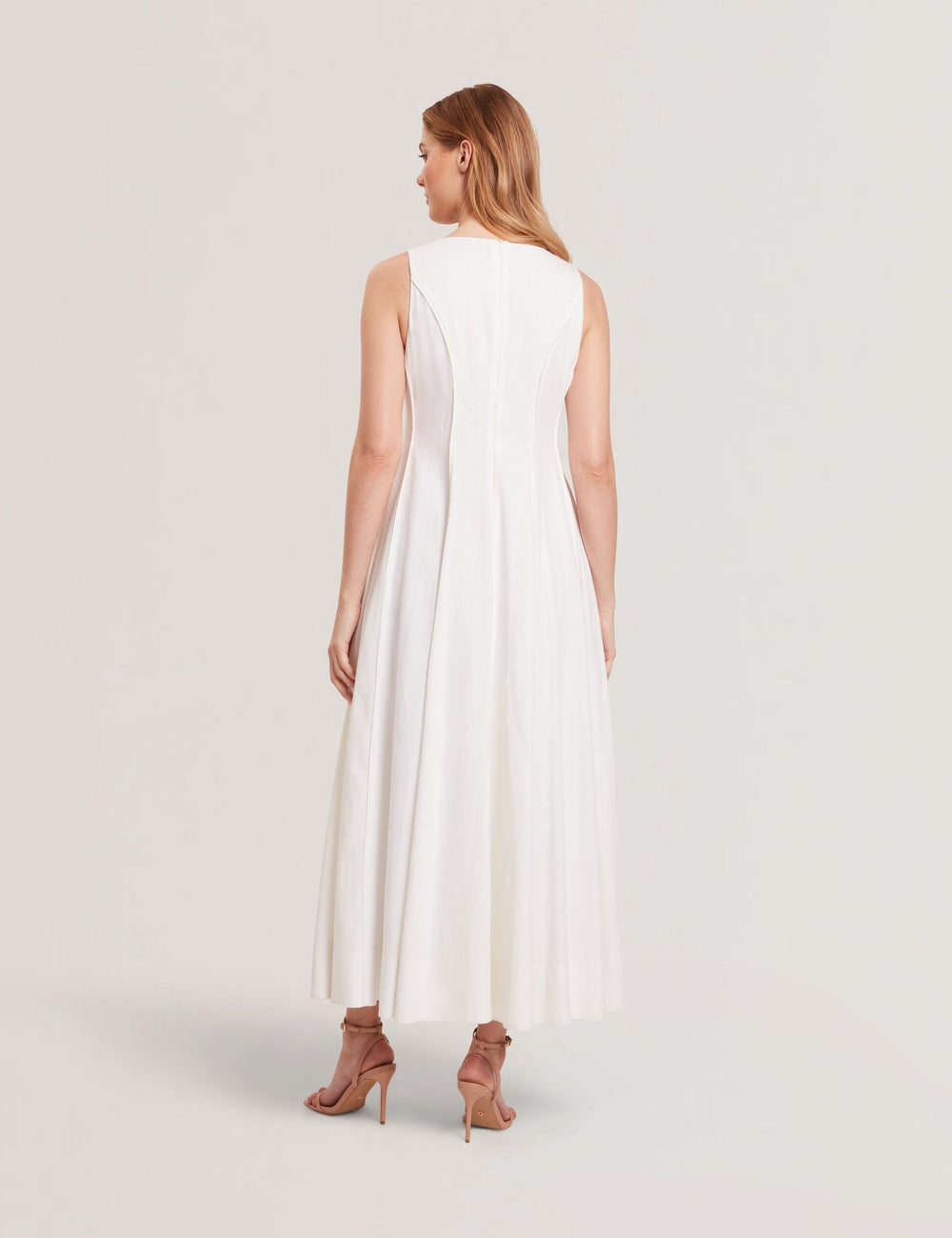 Women SLEEVELESS V-NECK PLEATED MAXI DRESS - White - Ted Baker