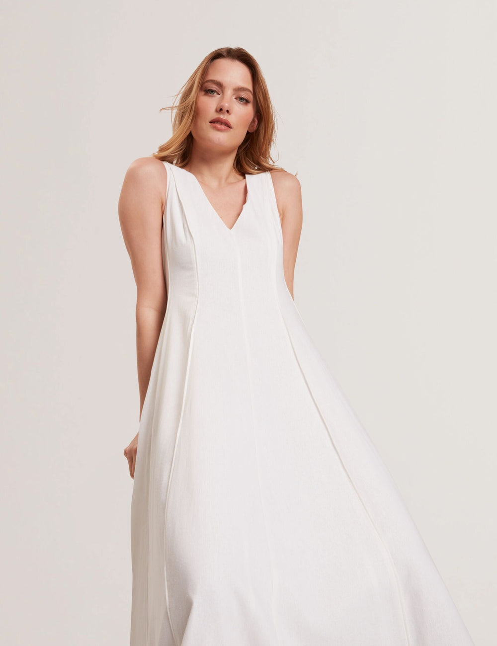 Women SLEEVELESS V-NECK PLEATED MAXI DRESS - White - Ted Baker
