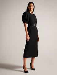 Women GABYELA - Structured Puff Sleeve Midi Dress With Belt - Ted Baker