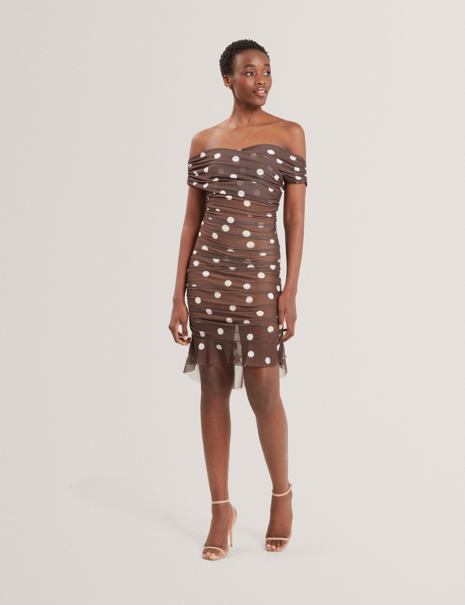 Women TILDAHH - Off-Shoulder Polka Dot Mesh Mini Dress - Ted Baker