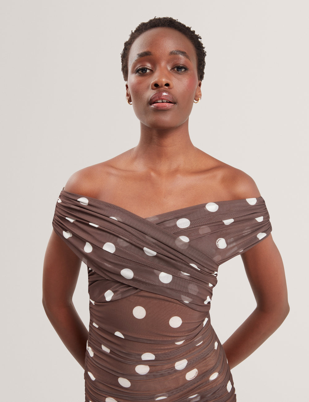 Women TILDAHH - Off-Shoulder Polka Dot Mesh Mini Dress - Ted Baker