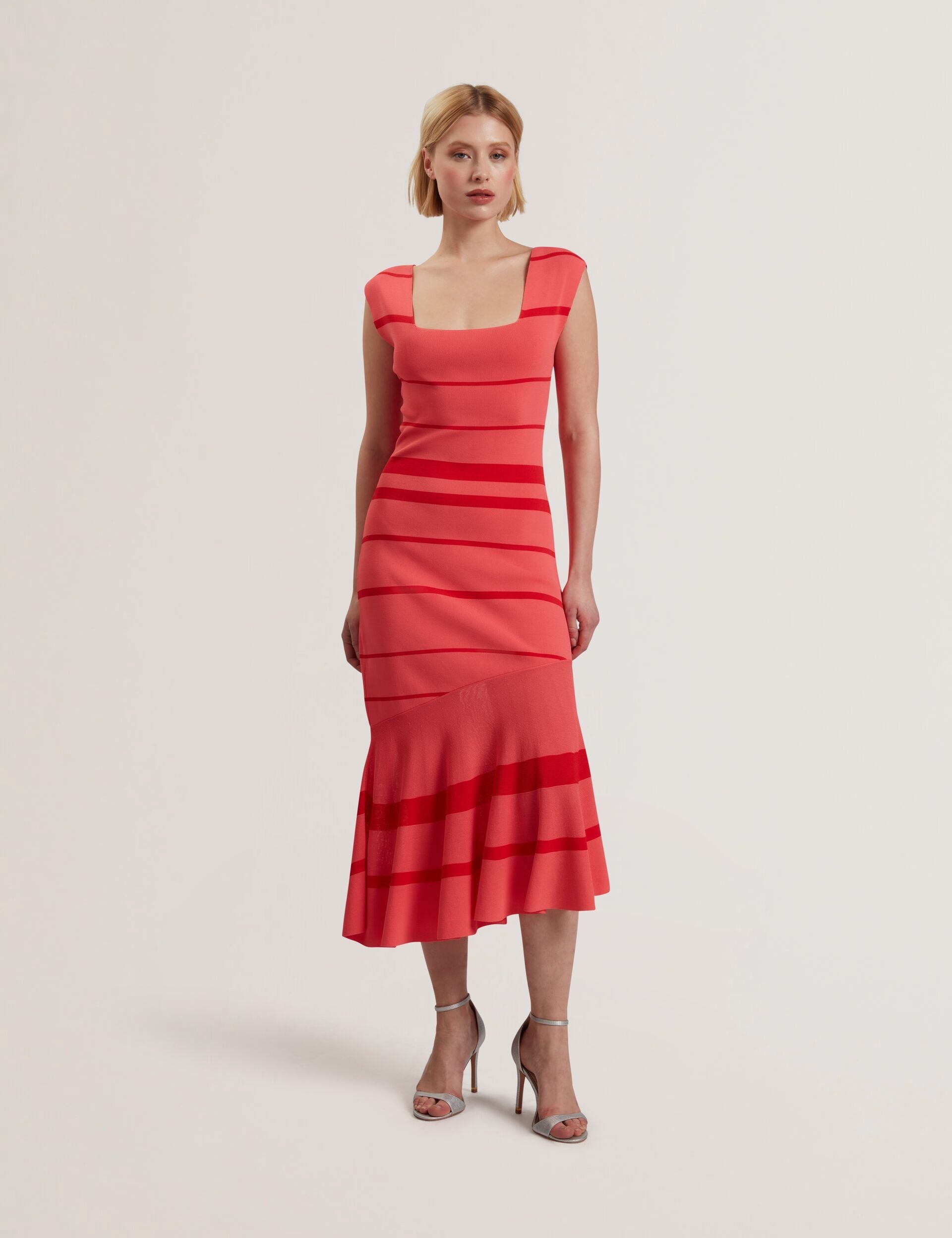Women TILLEEA - Striped Square Neck Flippy Hem Midi Dress - Ted Baker