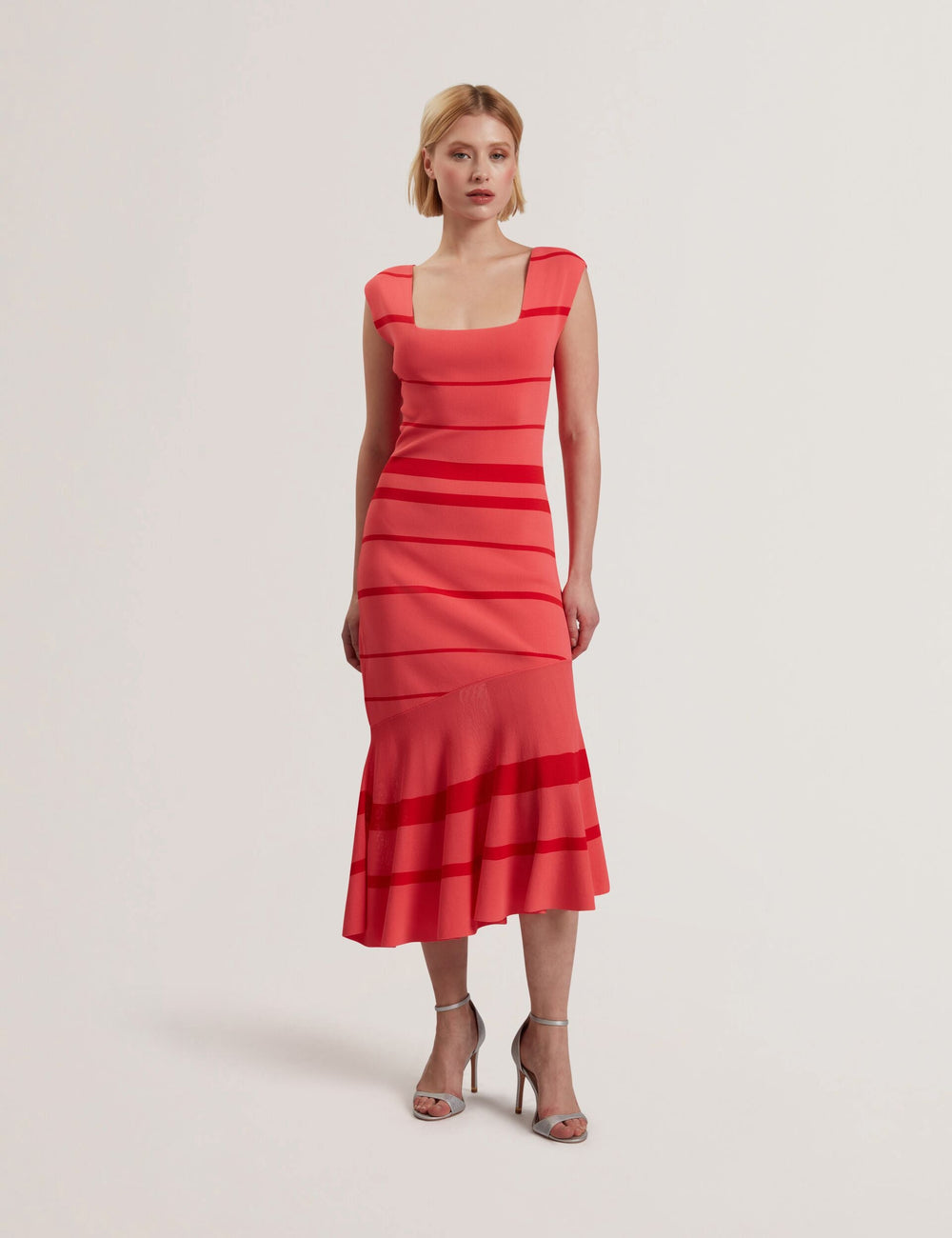 Women TILLEEA - Striped Square Neck Flippy Hem Midi Dress - Ted Baker