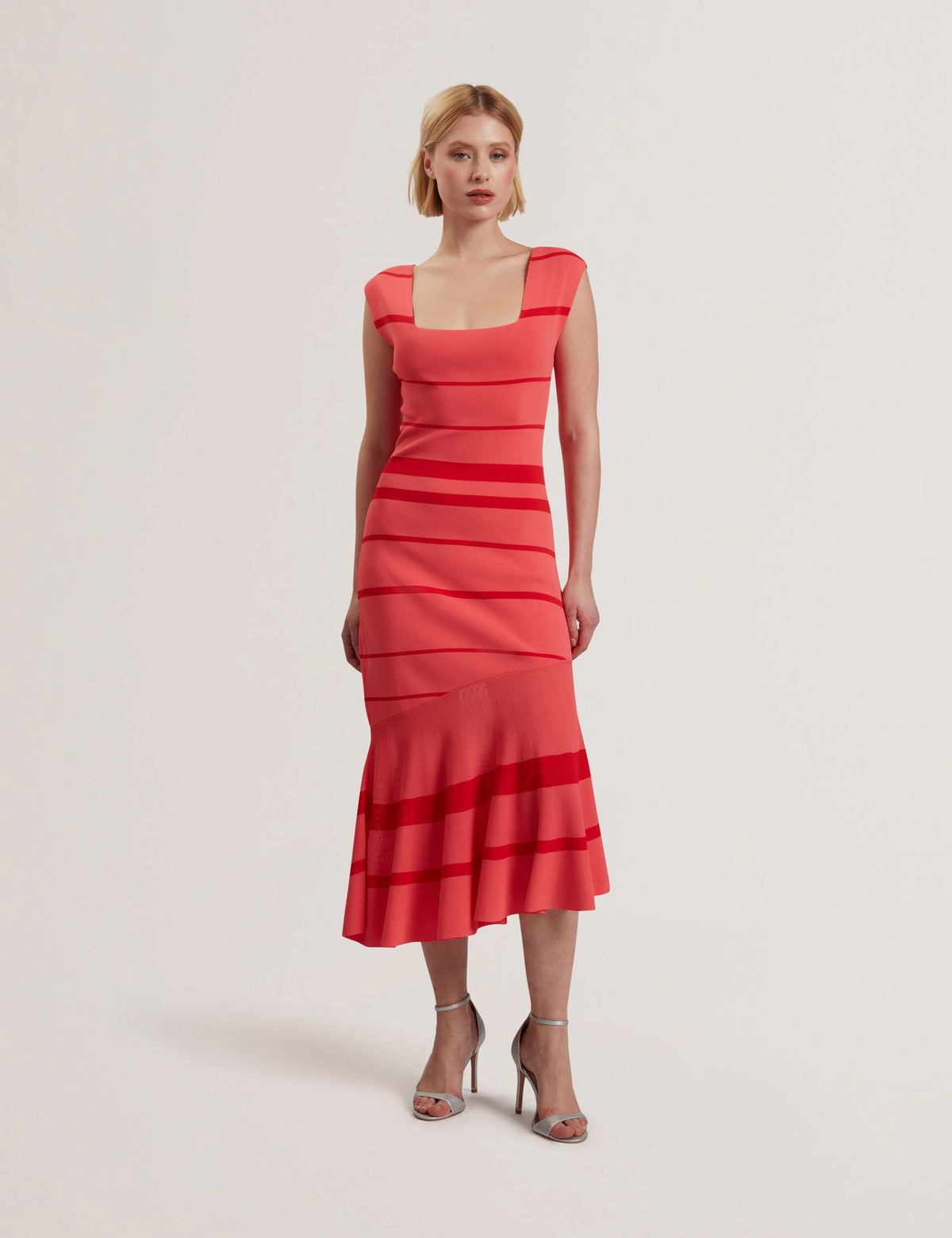 Women TILLEEA - Striped Square Neck Flippy Hem Midi Dress - Ted Baker