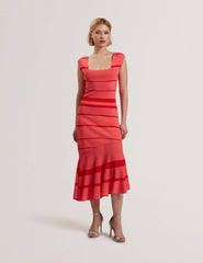 Women TILLEEA - Striped Square Neck Flippy Hem Midi Dress - Ted Baker