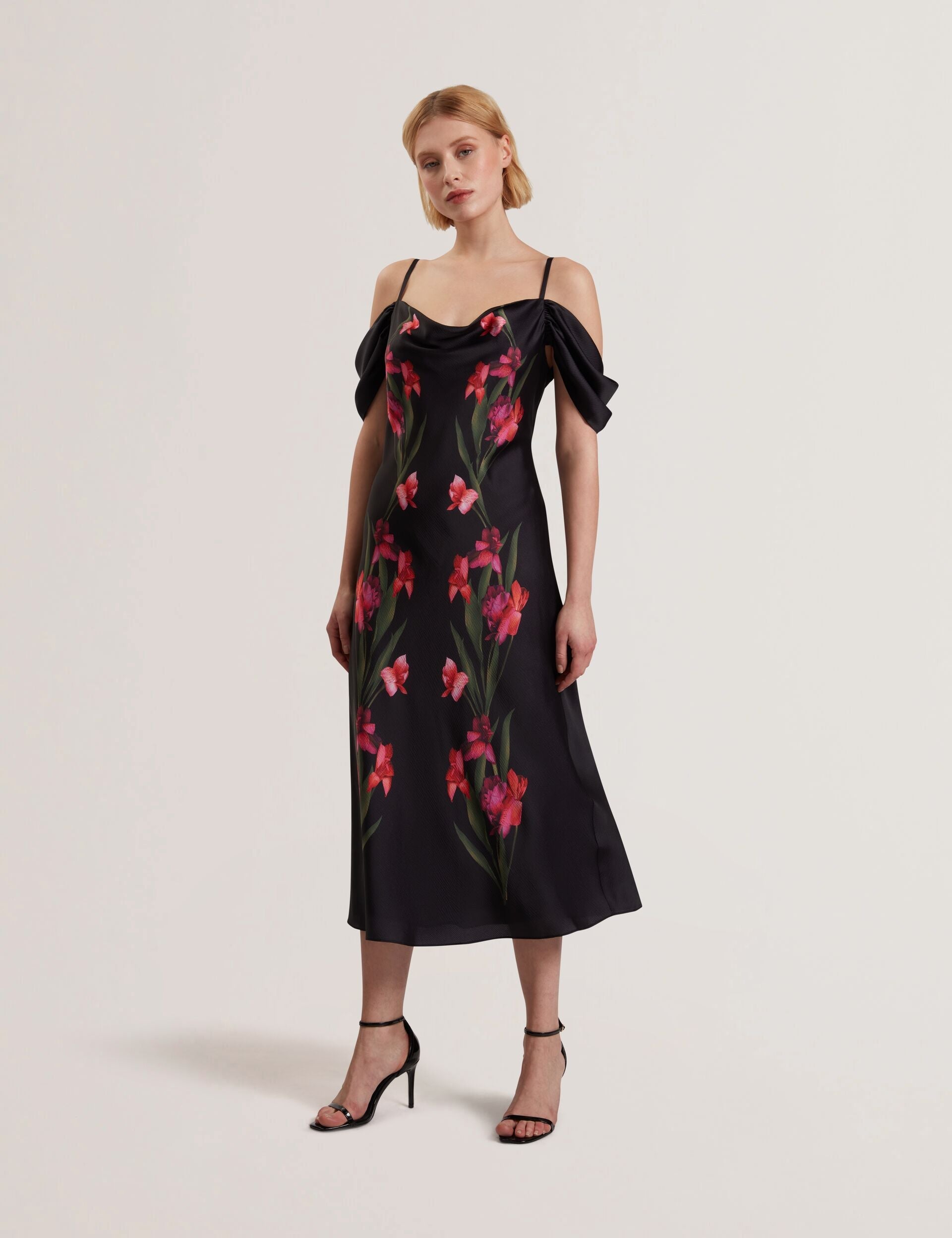Women LUCERN - Floral Satin Off Shoulder Bias Midi Dress - Ted Baker