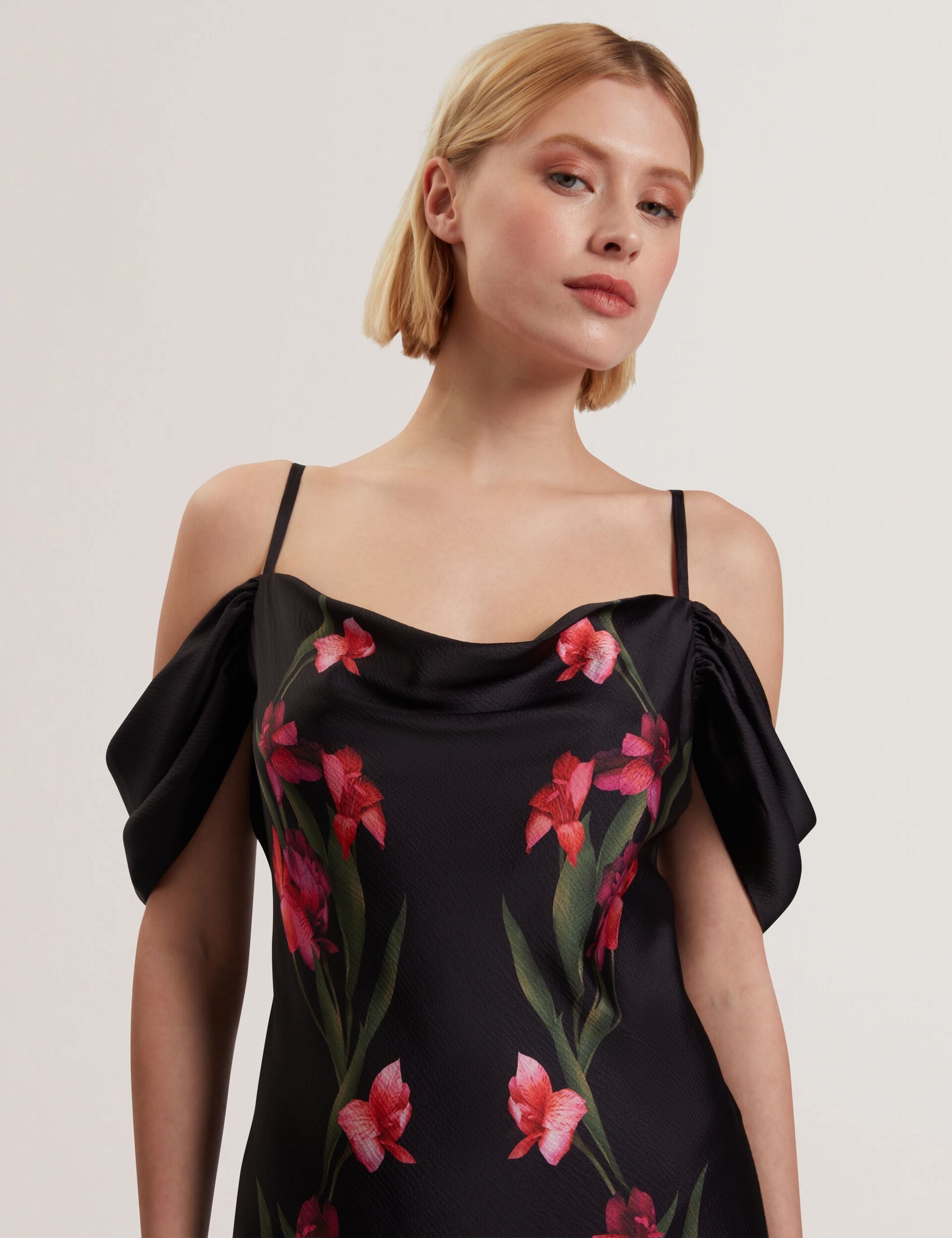 Women LUCERN - Floral Satin Off Shoulder Bias Midi Dress - Ted Baker
