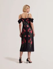 Women LUCERN - Floral Satin Off Shoulder Bias Midi Dress - Ted Baker