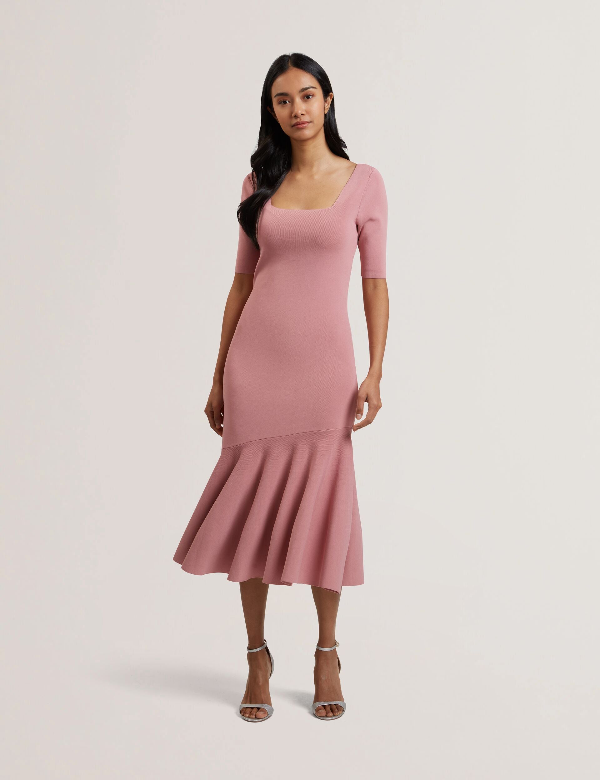 Women MIYHAA - Flippy Hem Square Neck Knitted Midi Dress - Ted Baker