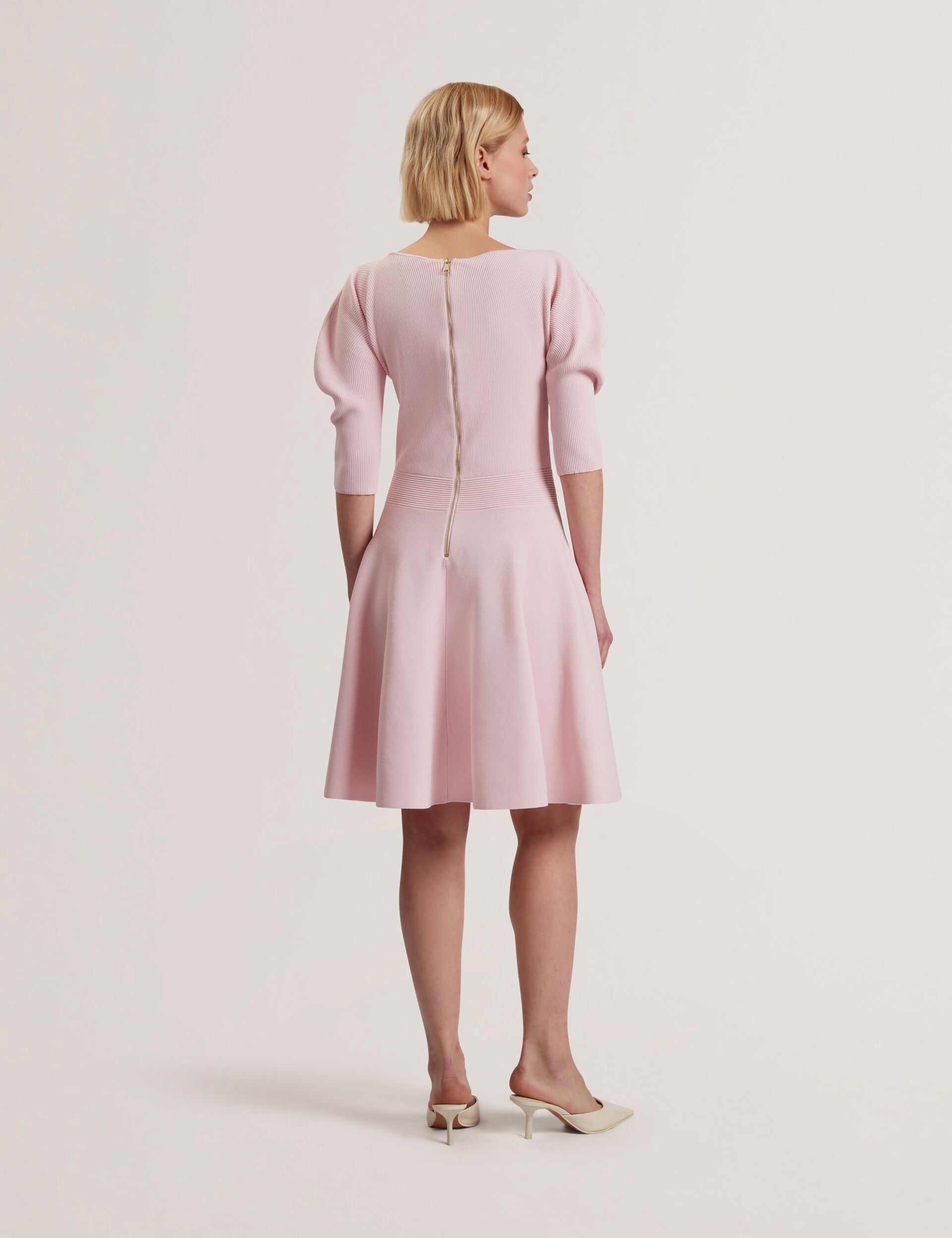 Women JESCKA - Structured Puff Sleeve Knitted Skater Dress - Ted Baker