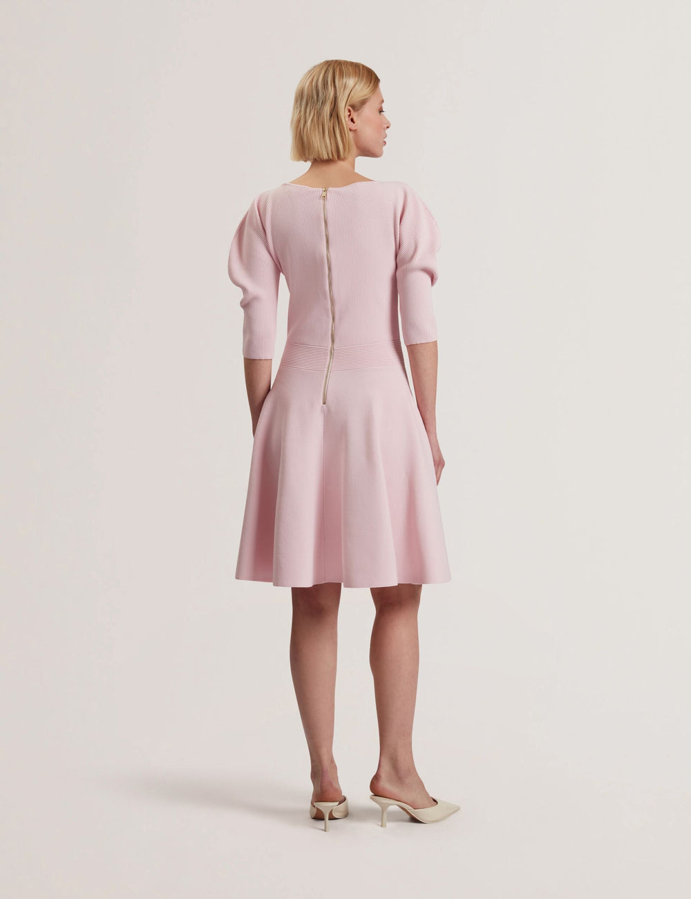 Women JESCKA - Structured Puff Sleeve Knitted Skater Dress - Ted Baker