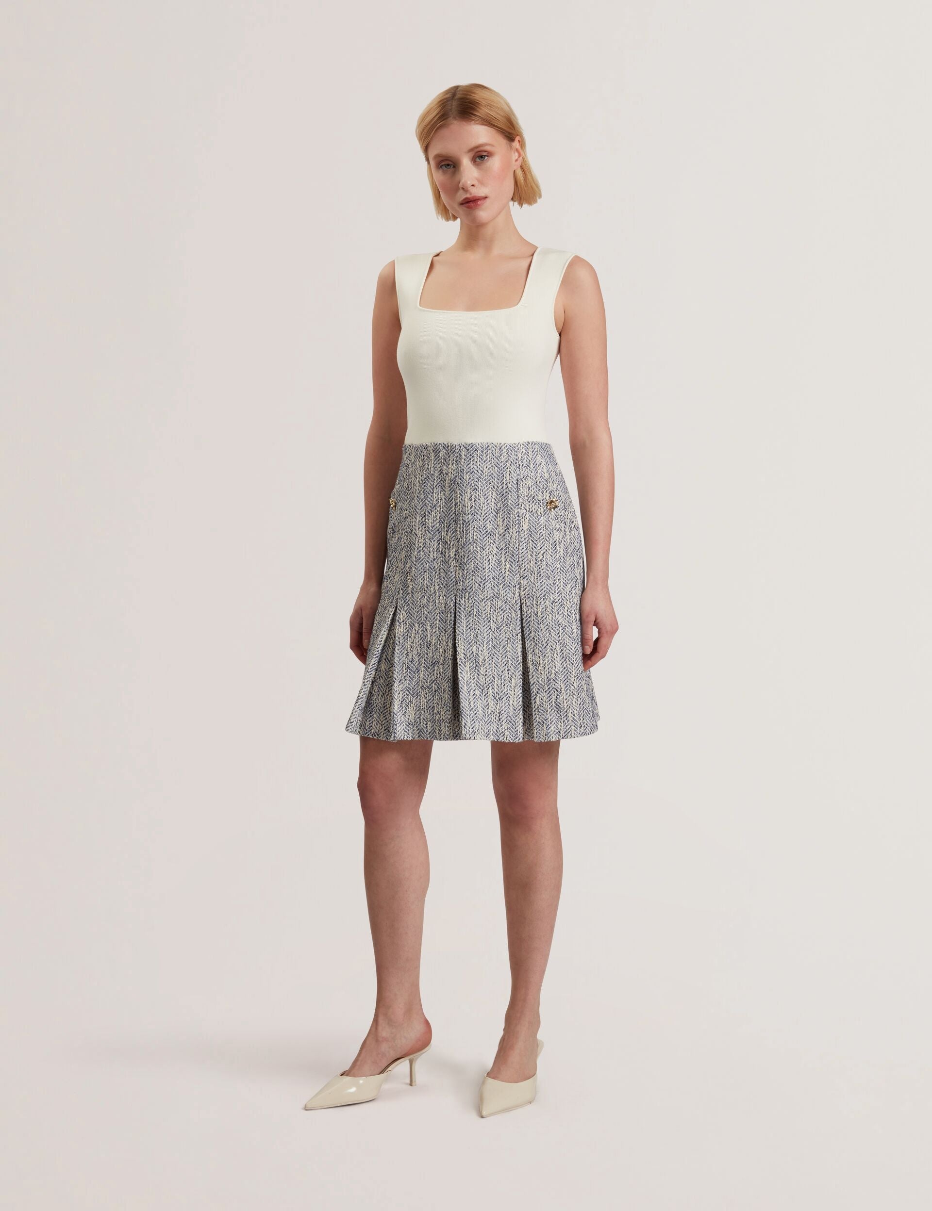 Women VULPAM - Sleeveless Knit Bodice Boucle Mini Dress - Ted Baker