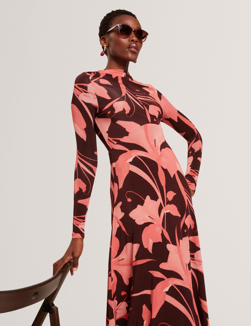 Women STARLAH - Slinky Printed Jersey Long Sleeve Midi Dress - Ted Baker
