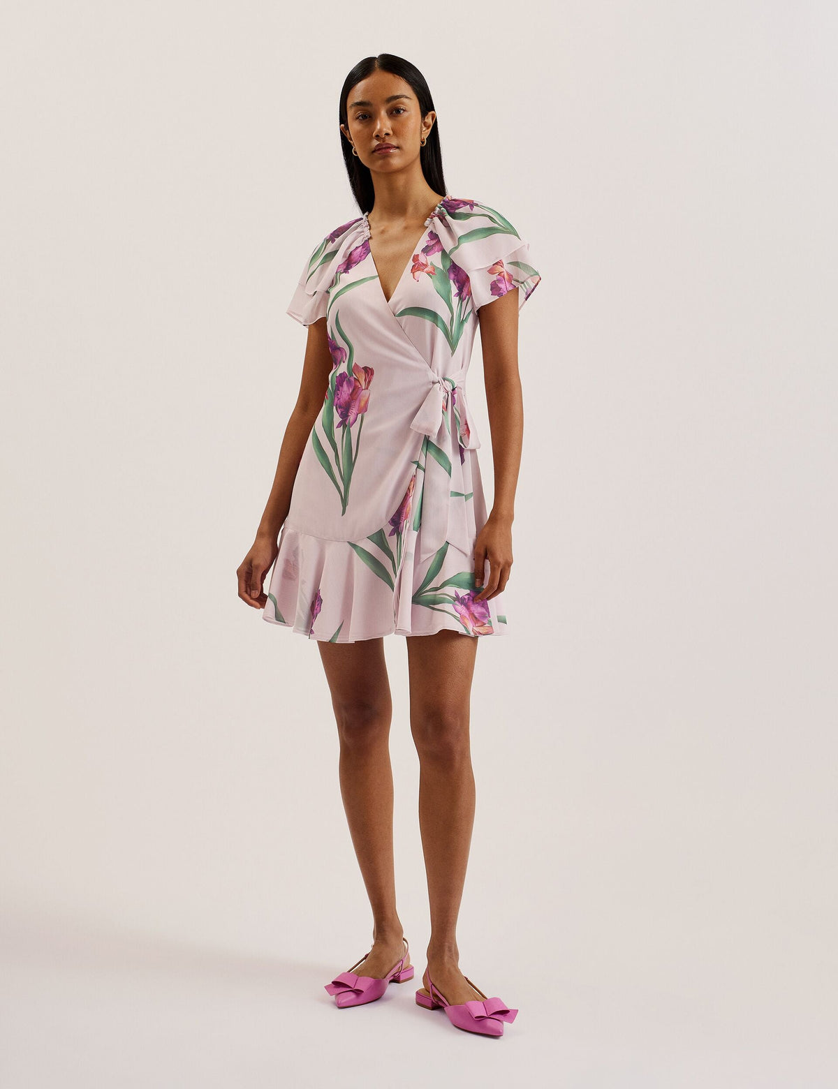Women FASNIA - Floral Angel Sleeve Wrap Mini Dress - Ted Baker