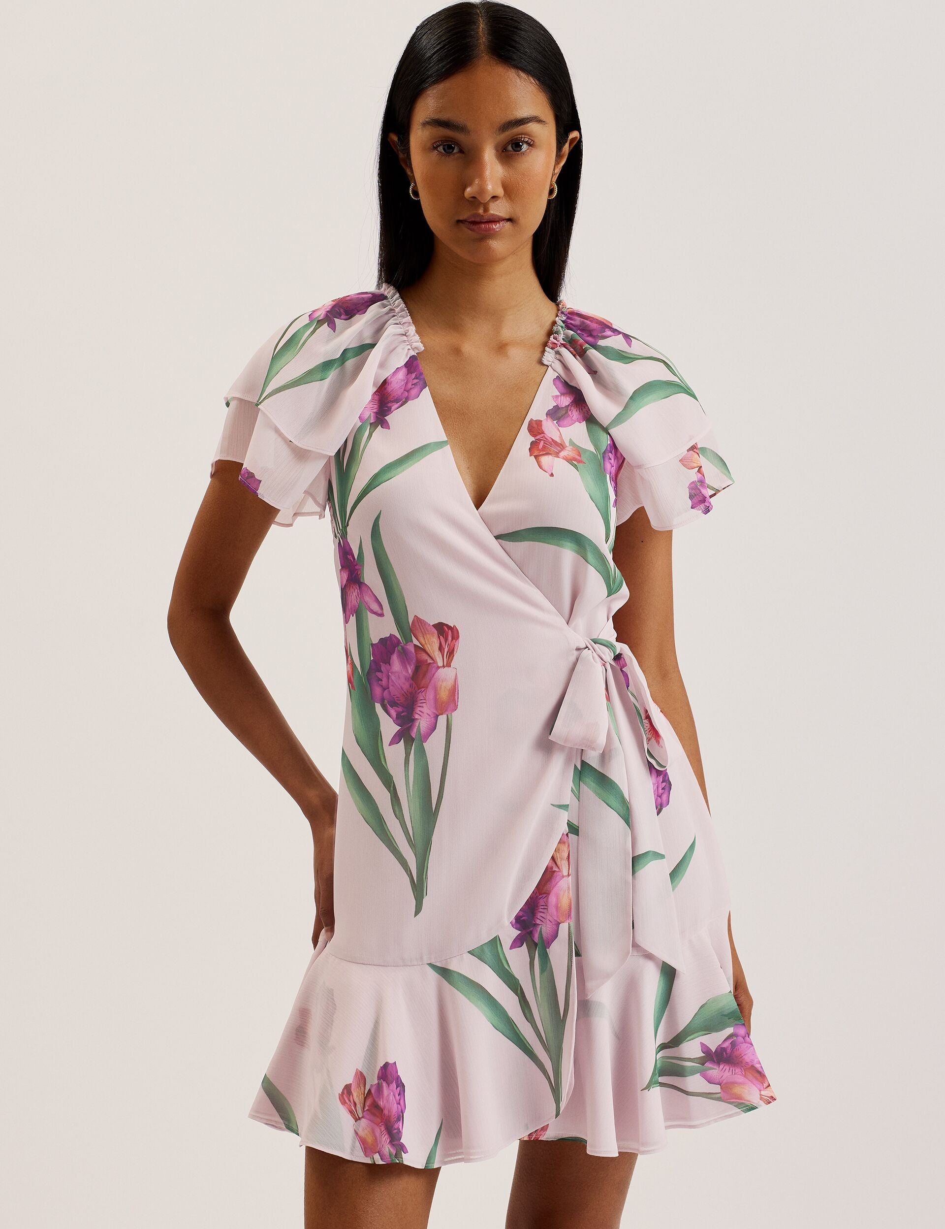 Women FASNIA - Floral Angel Sleeve Wrap Mini Dress - Ted Baker