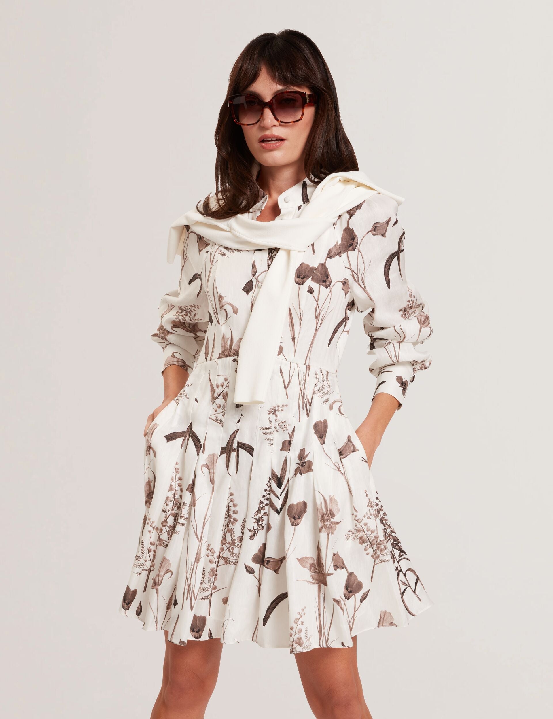 Women ELODIZA - Sepia Print Linen Silk Mini Shirt Dress - Ted Baker