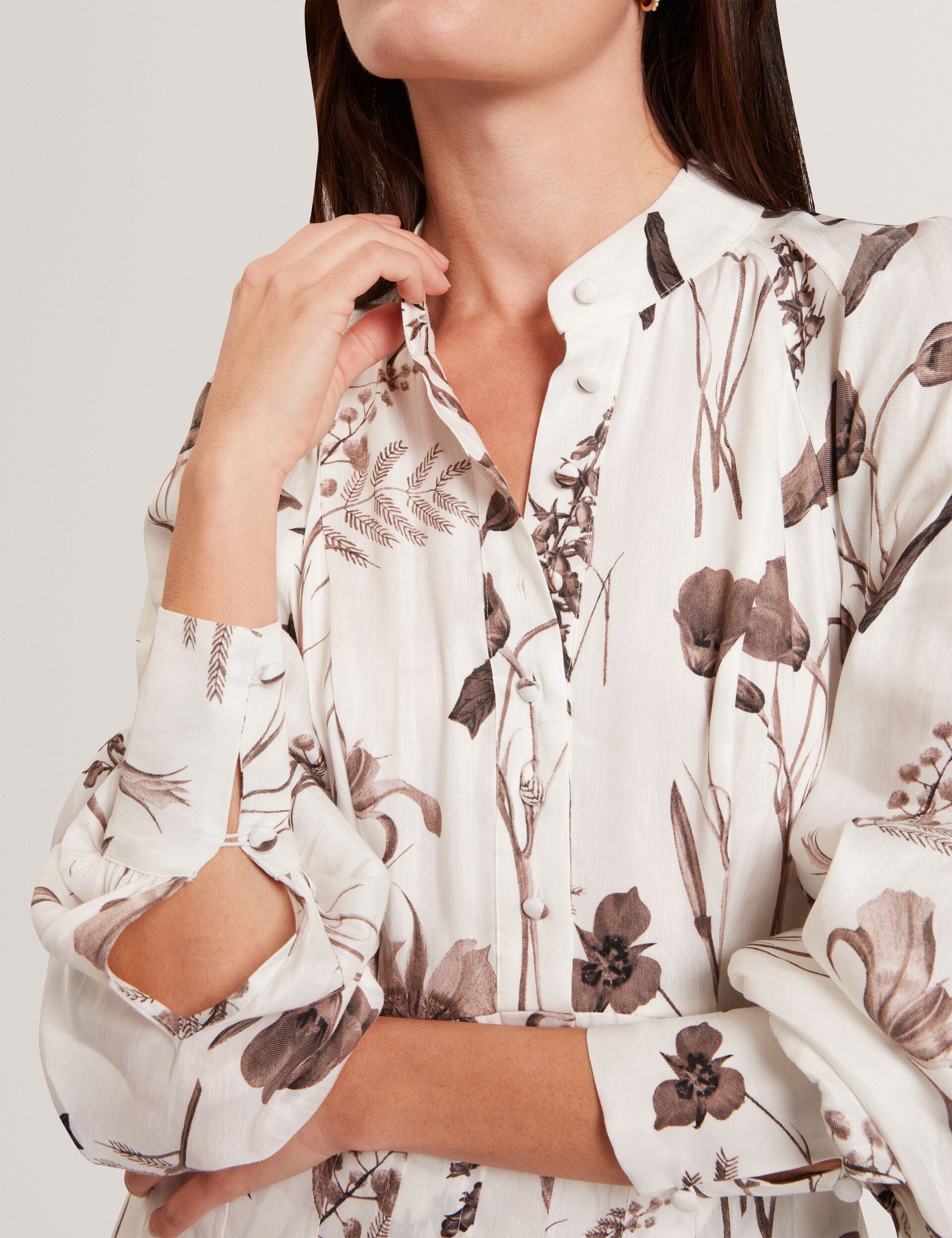 Women ELODIZA - Sepia Print Linen Silk Mini Shirt Dress - Ted Baker