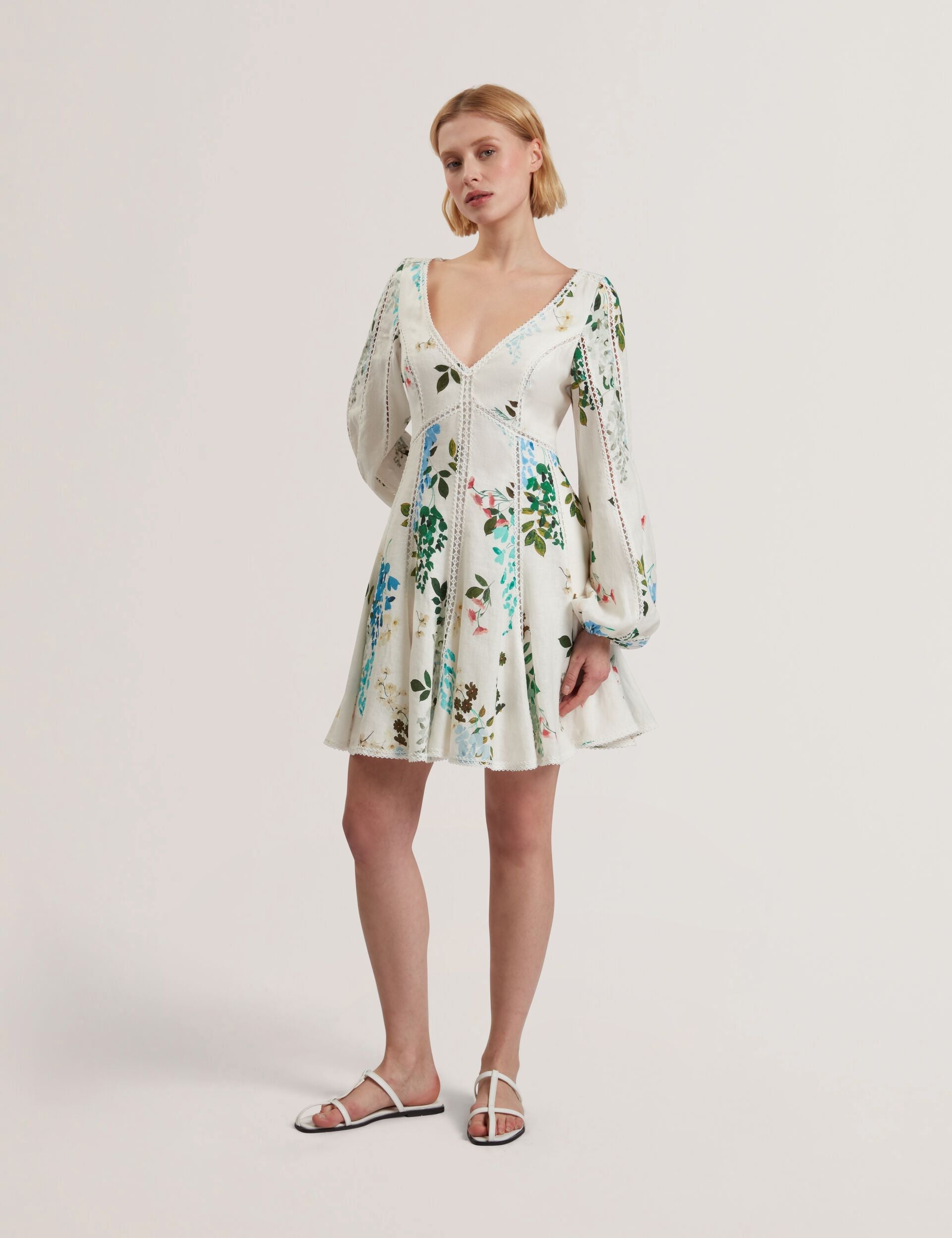 Women BELVIDA - Floral Crochet Trim Linen Mini Dress - Ted Baker