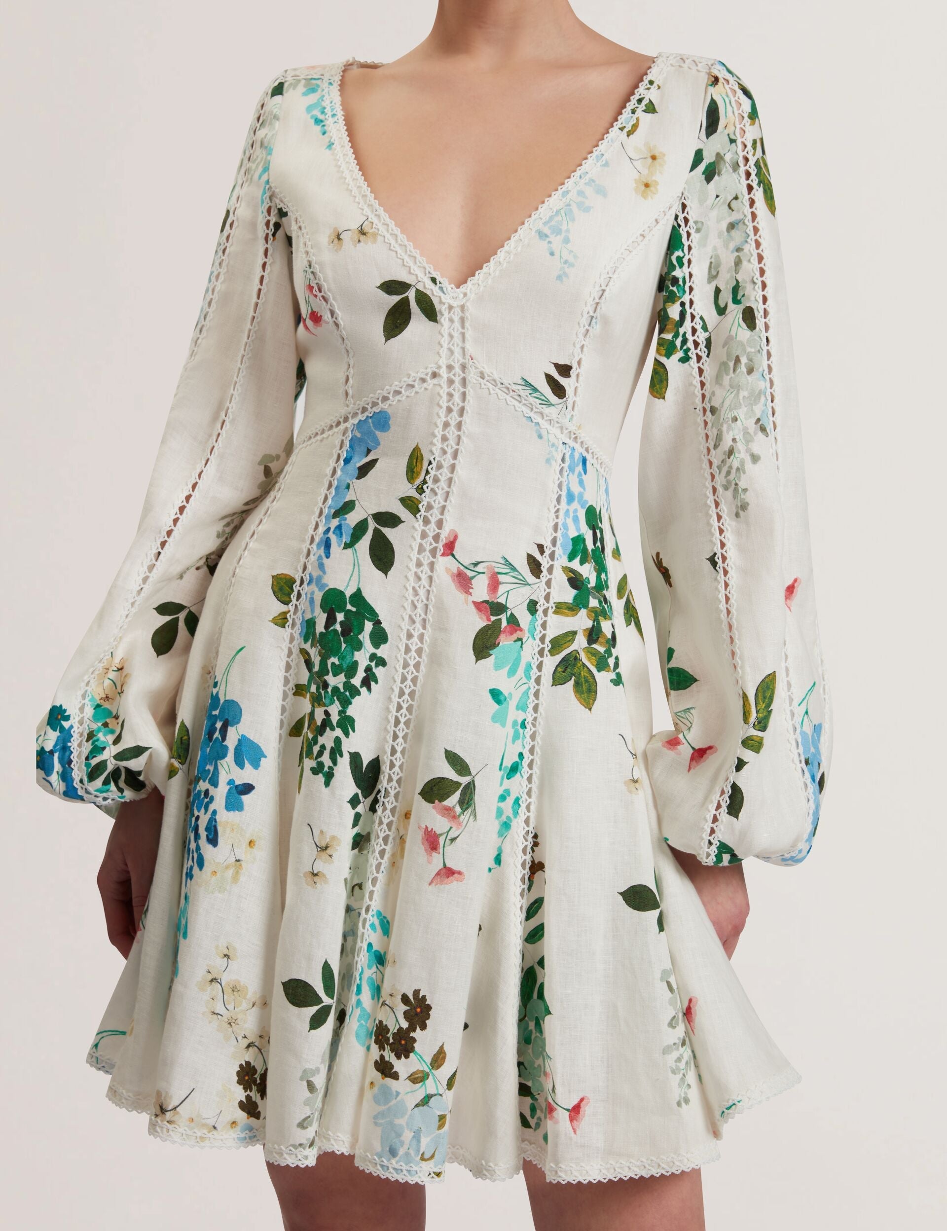 Women BELVIDA - Floral Crochet Trim Linen Mini Dress - Ted Baker
