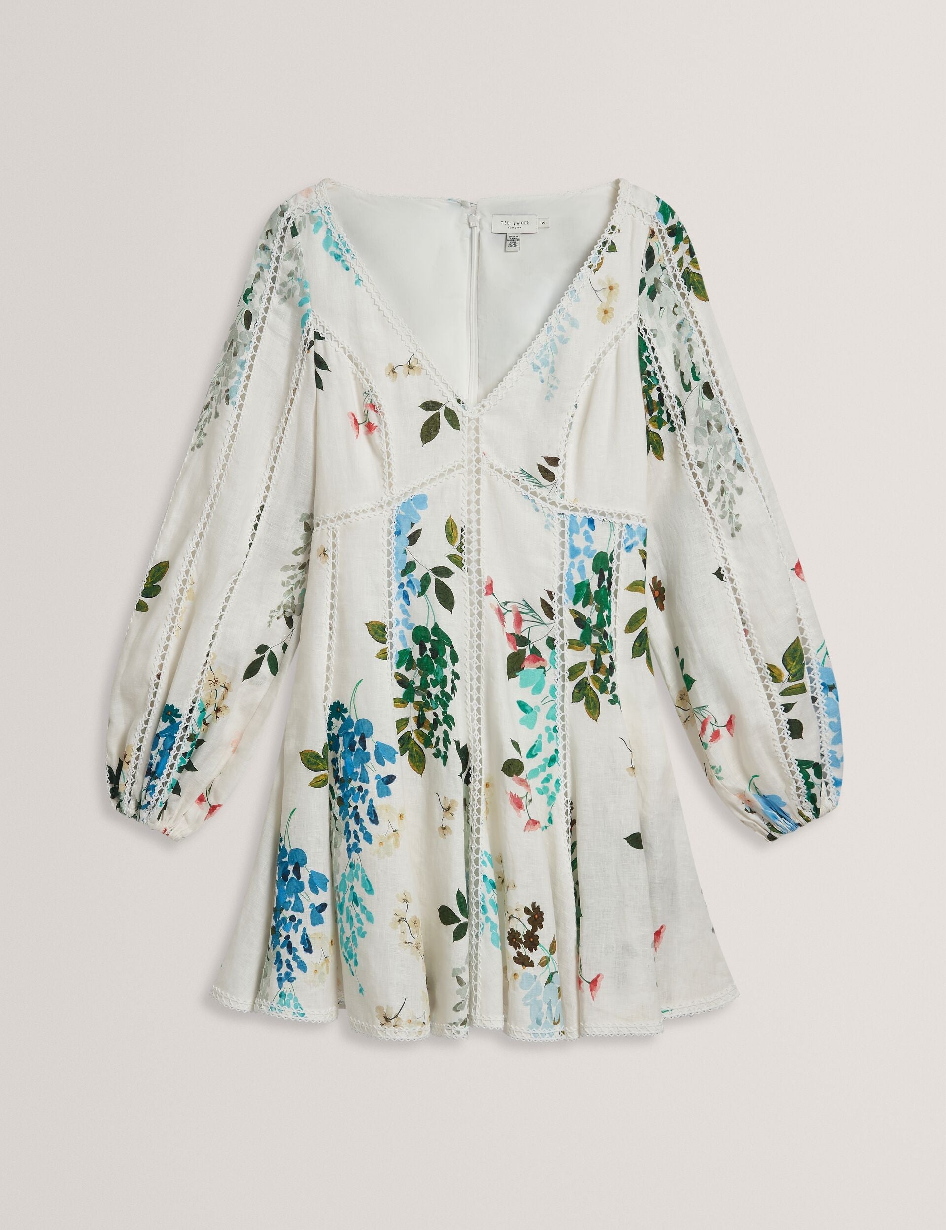 Women BELVIDA - Floral Crochet Trim Linen Mini Dress - Ted Baker