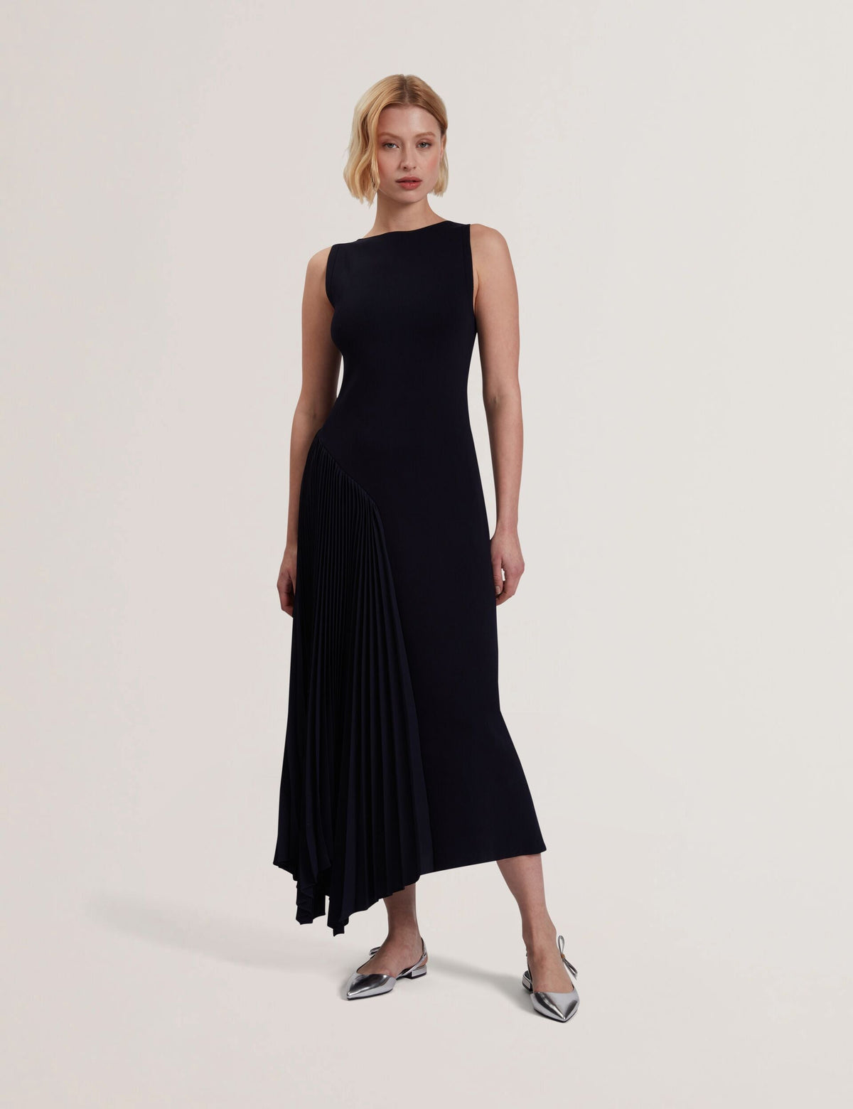 Women AZZINA - Pleated Panel Sleeveless Knitted Midi Dress - Ted Baker