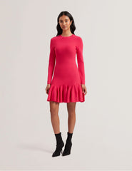 Women LOISSS - Flounce Hem Long Sleeve Knitted Mini Dress - Ted Baker